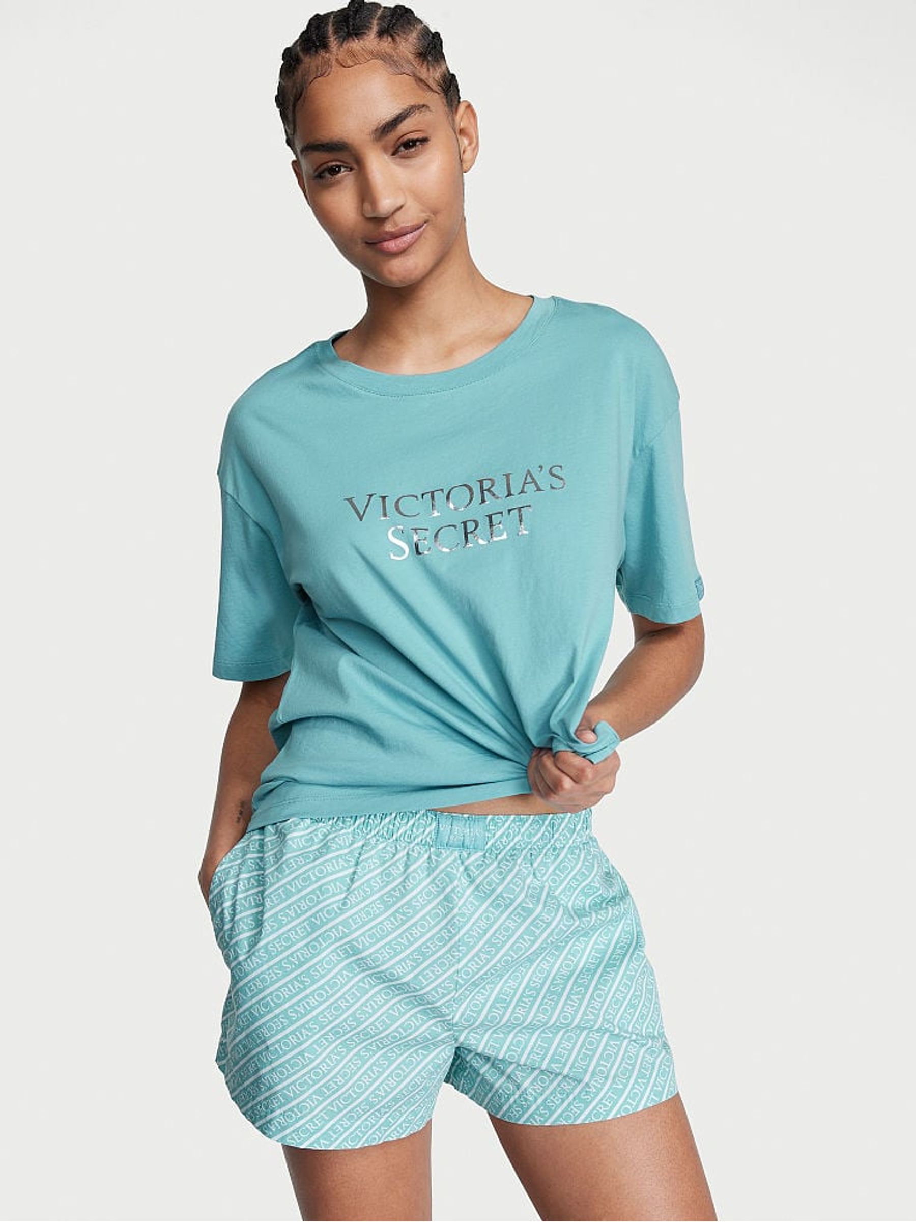 Blue Logo Stripe Cotton Short Pyjama Set - Image 1 of 3