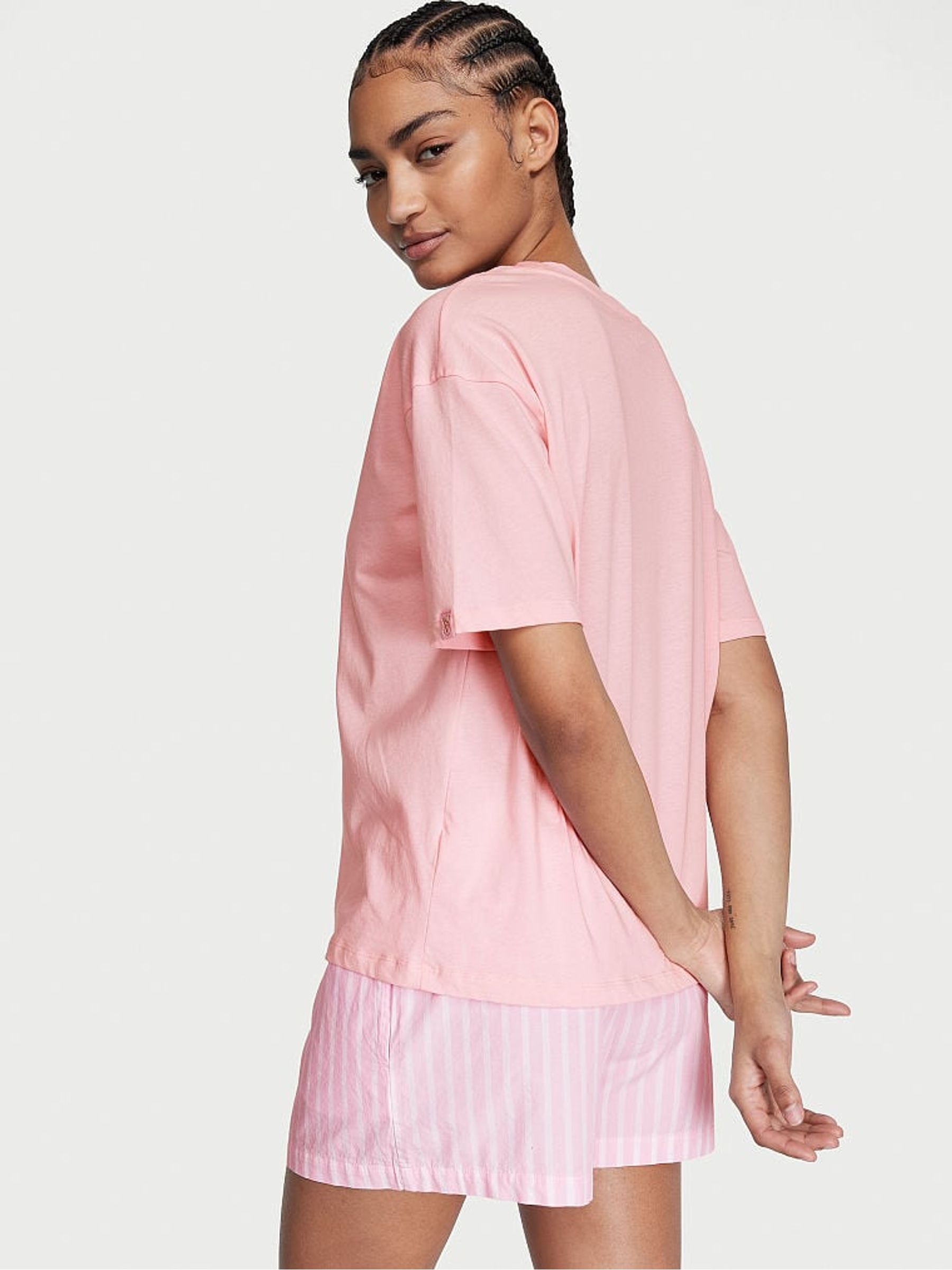 Pretty Blossom Pink Stripe Cotton T-Shirt Short Pyjamas - Image 2 of 3