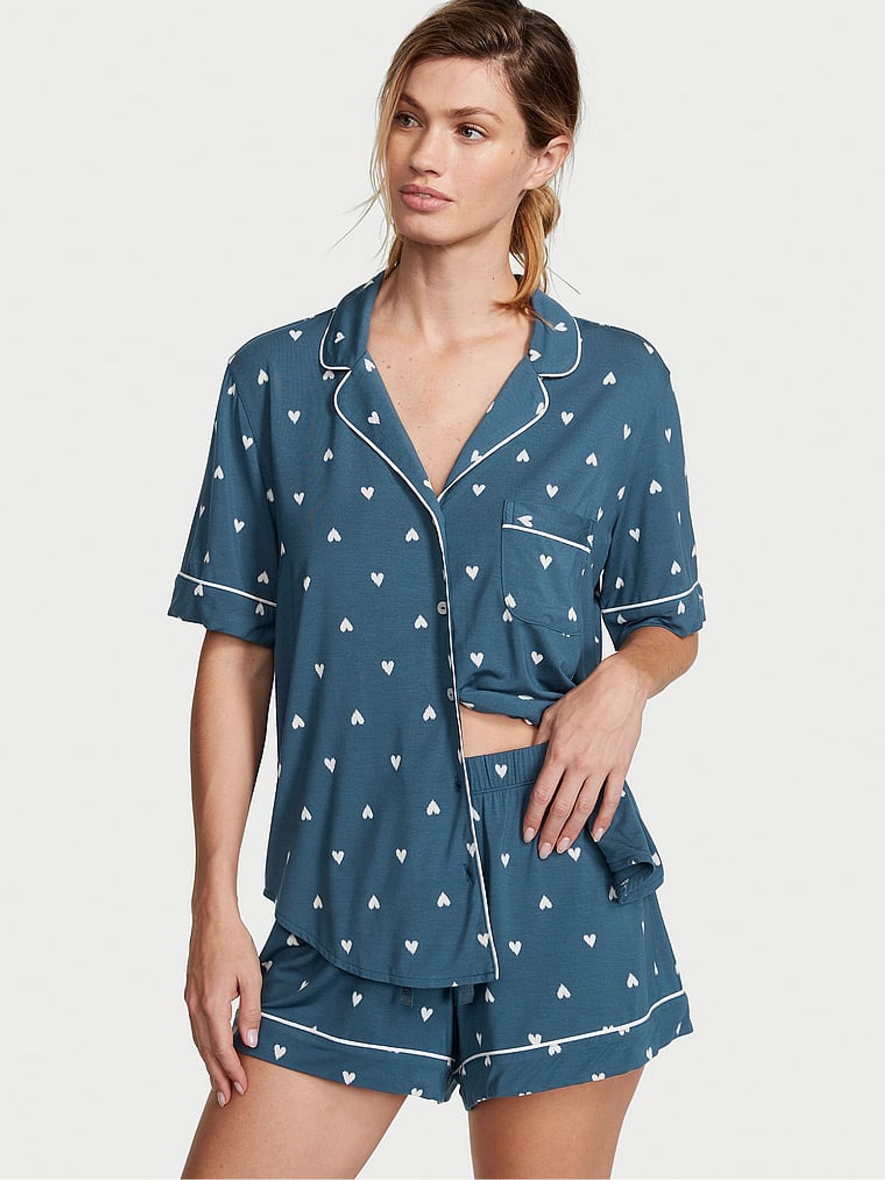 Midnight Sea Blue Hearts Modal Short Pyjamas - Image 1 of 1