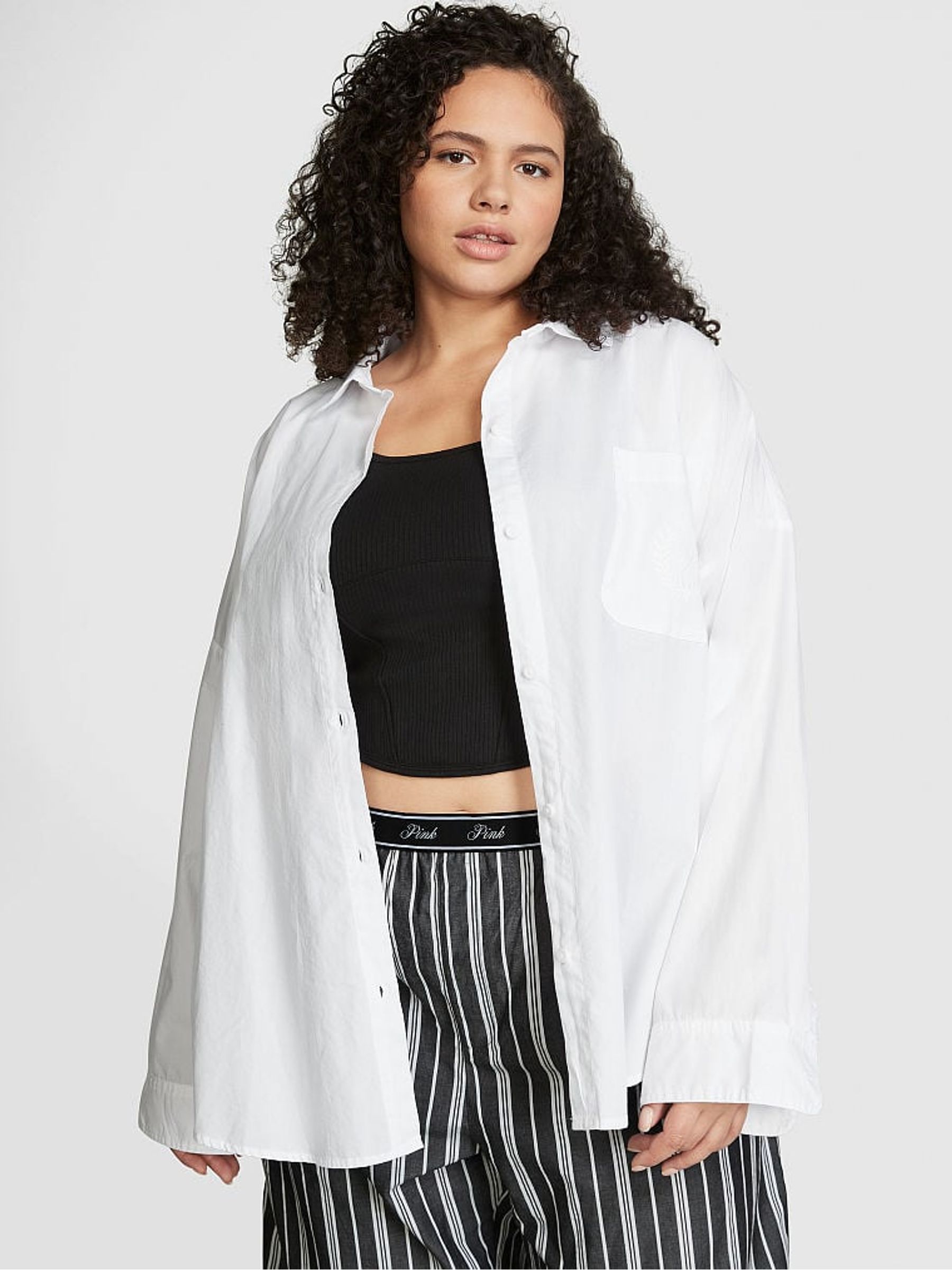 Optic White Cotton Oversized Long Sleeve Night Shirt - Image 1 of 3