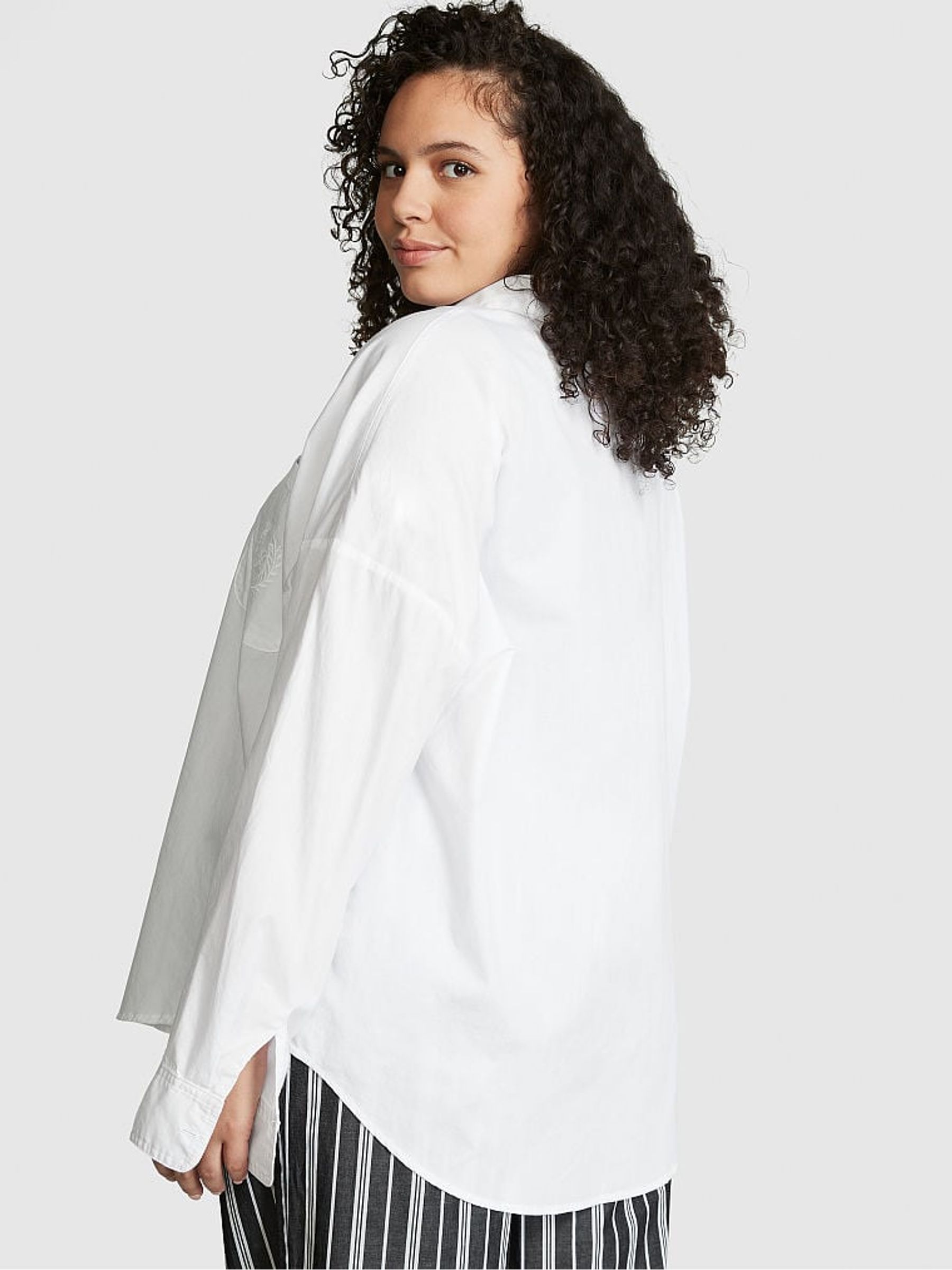 Optic White Cotton Oversized Long Sleeve Night Shirt - Image 2 of 3