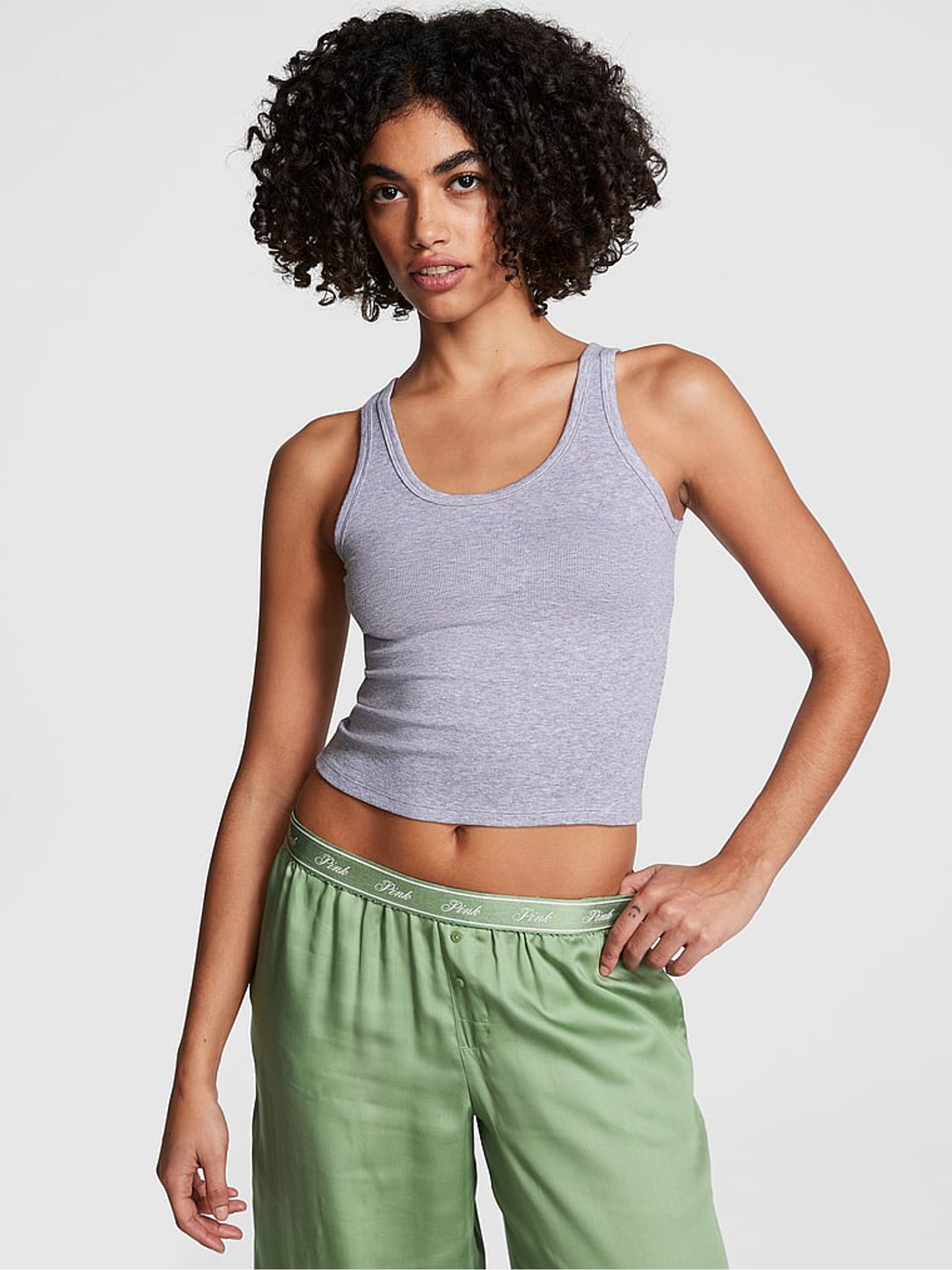 Grey Heather Modal Rib Pyjama Vest Top - Image 1 of 1