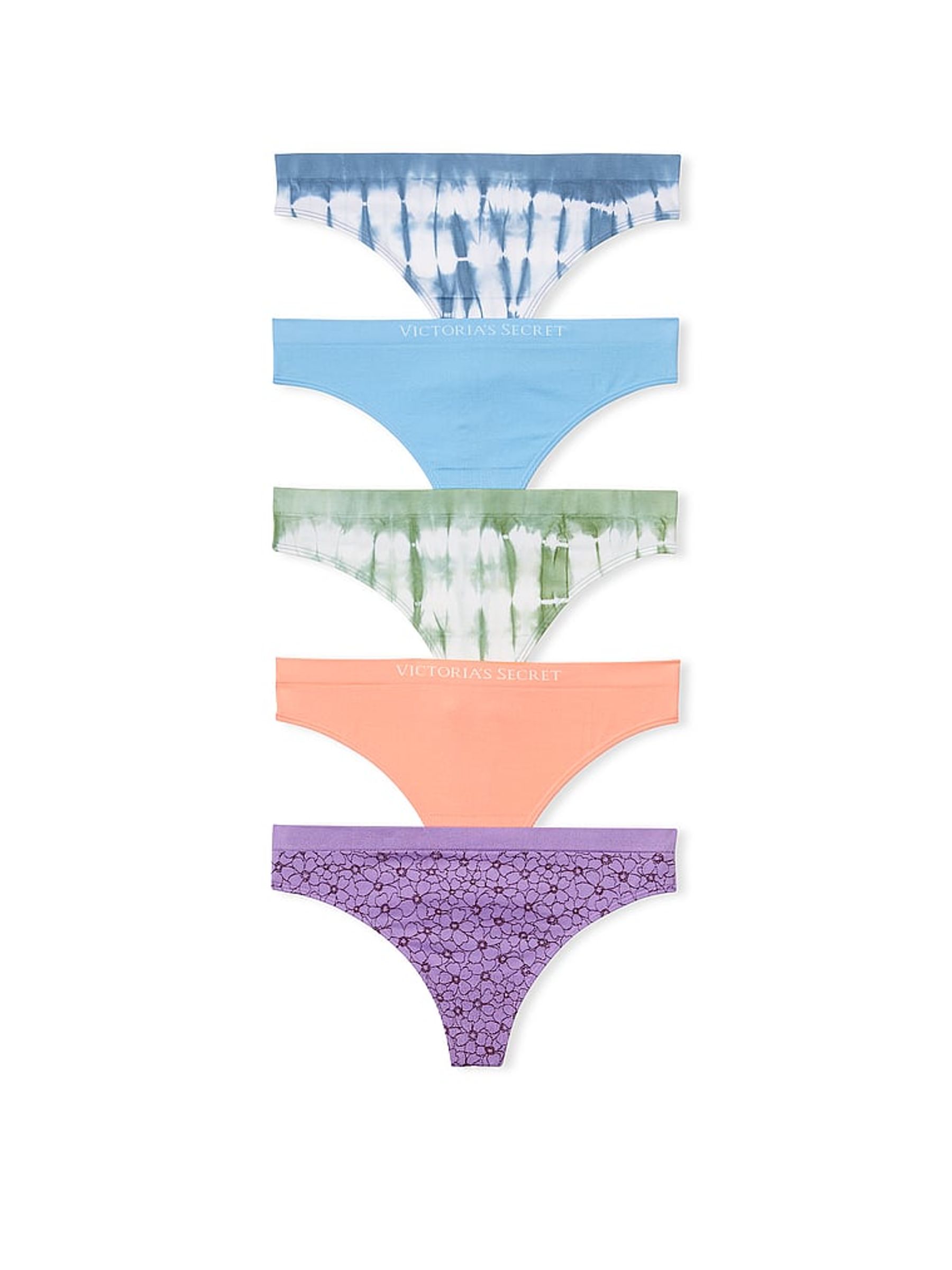 Blue/Green/Purple/Orange Thong 5 Pack Knickers - Image 1 of 1