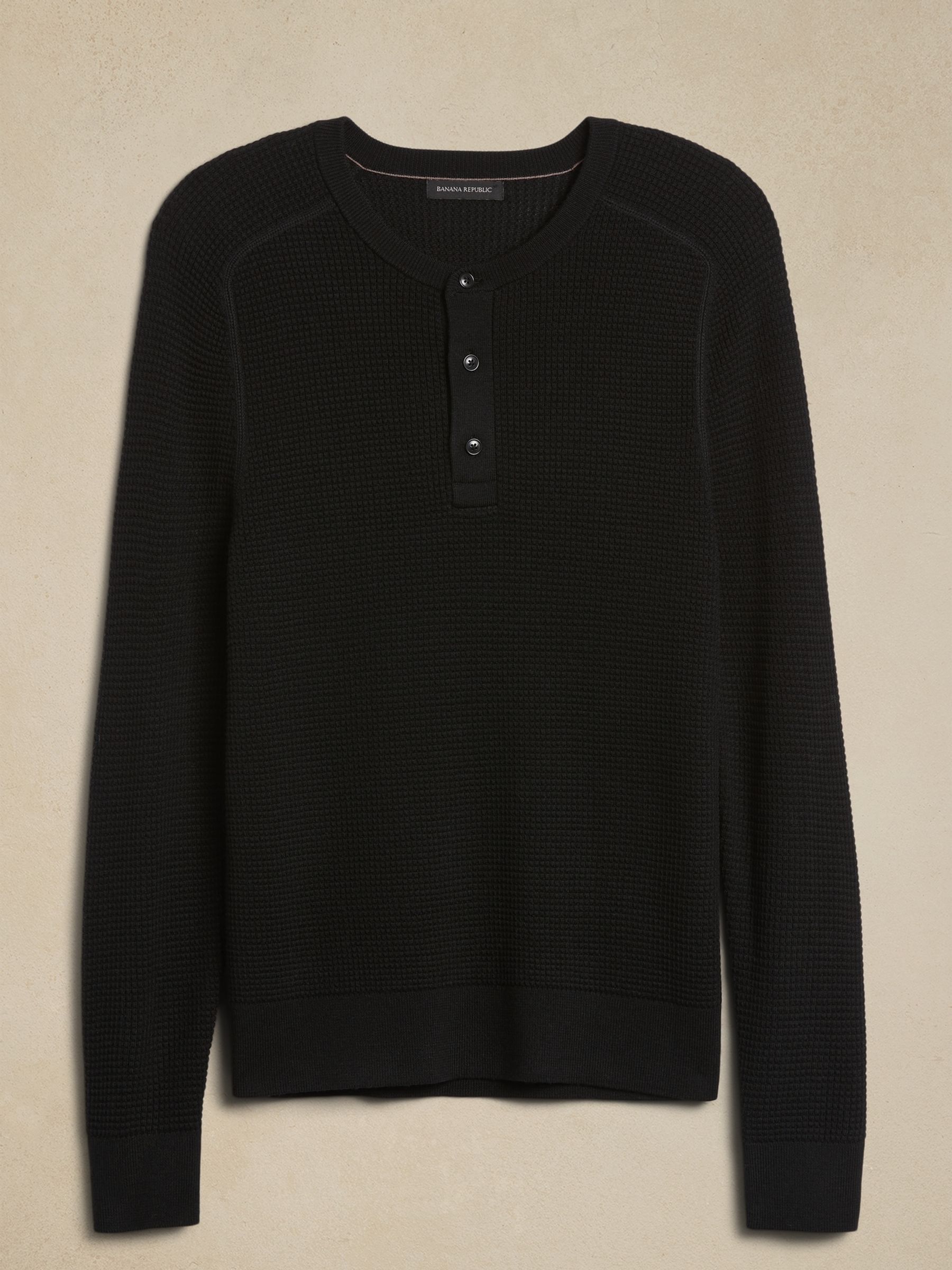 Banana Republic Black Sante Merino Henley Jumper - Image 2 of 2