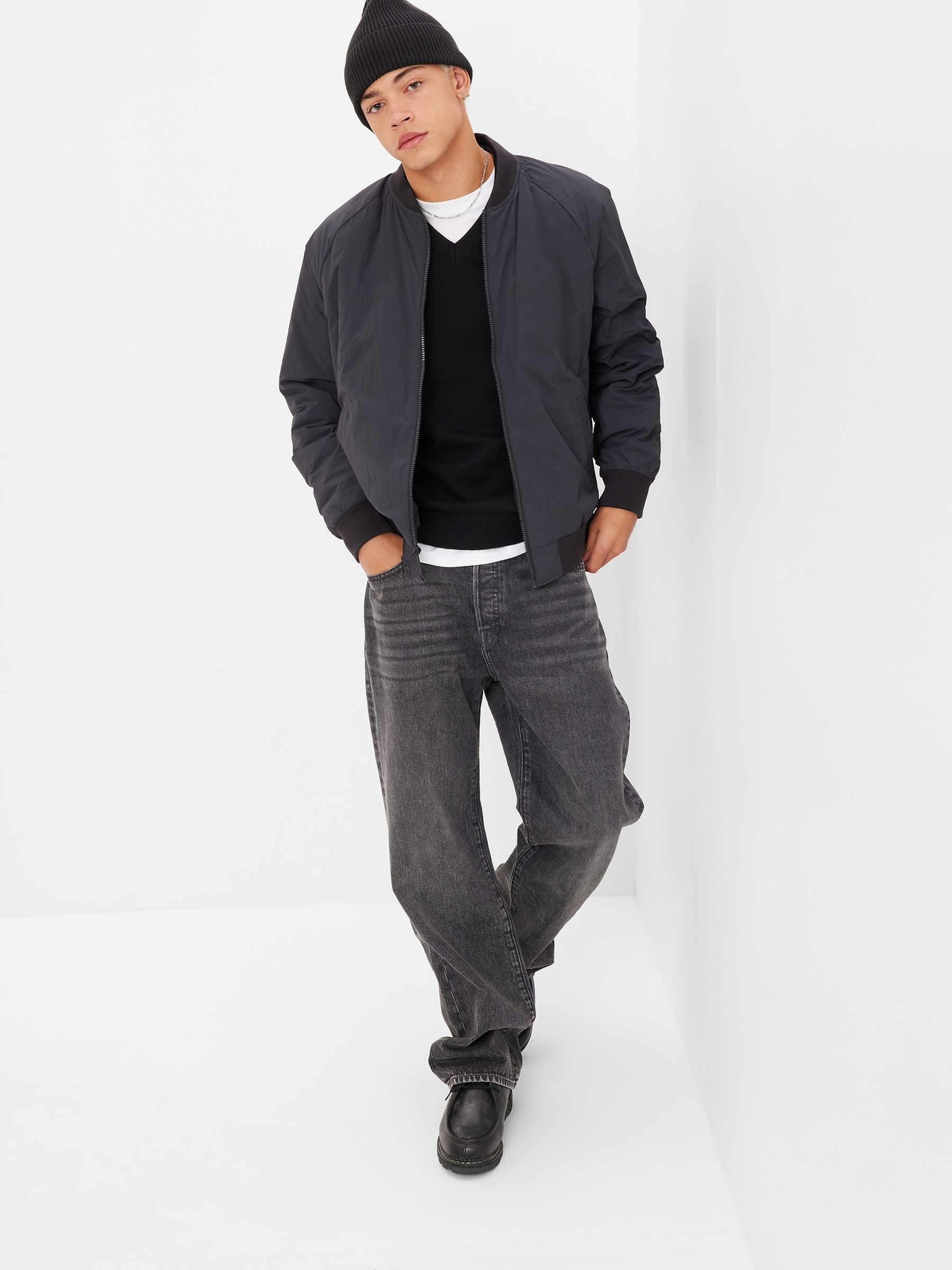 Washed Black 90s Loose Jeans - Image 1 of 9