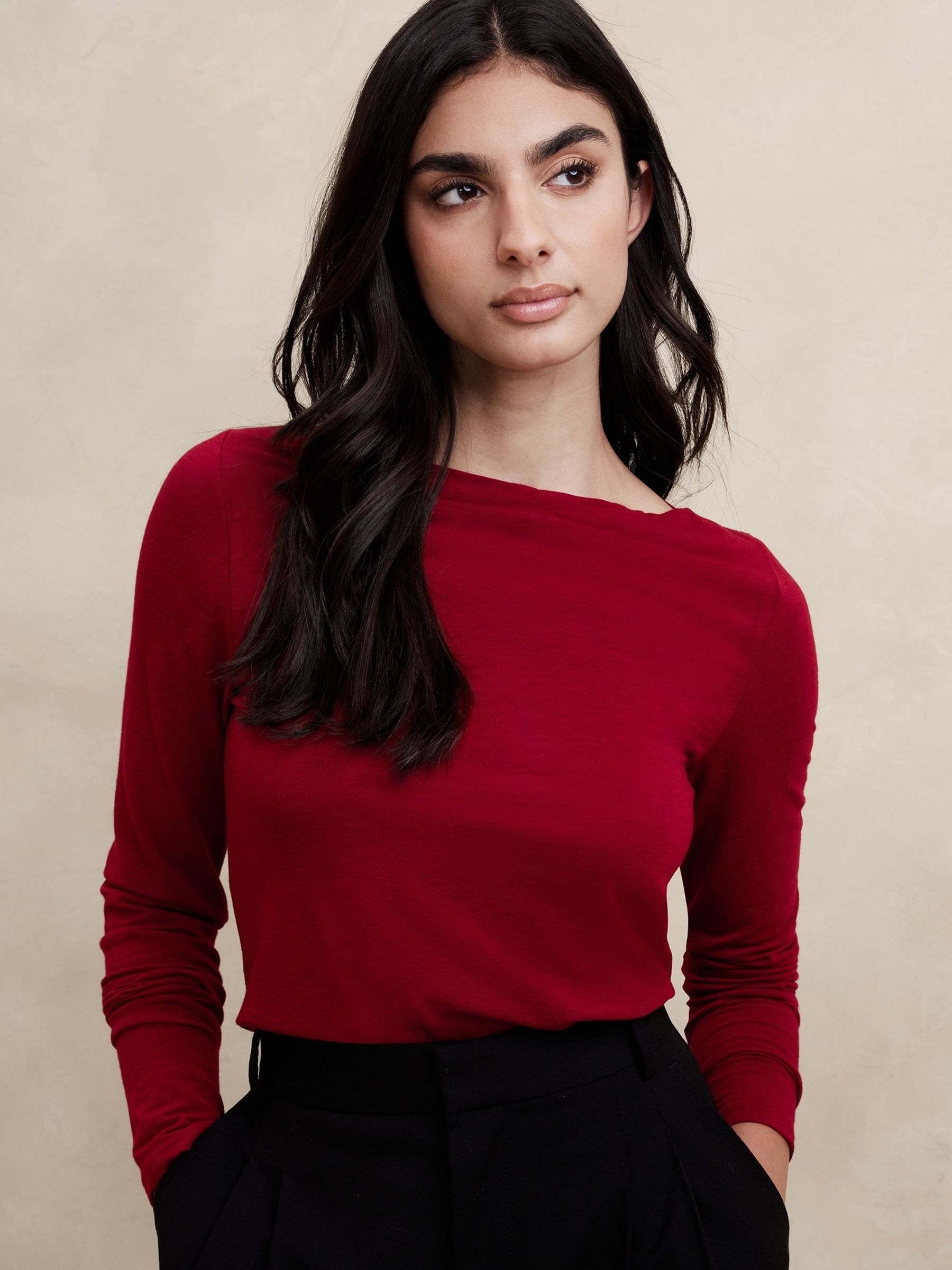 Banana Republic Red Aleah Boatneck Top - Image 1 of 3