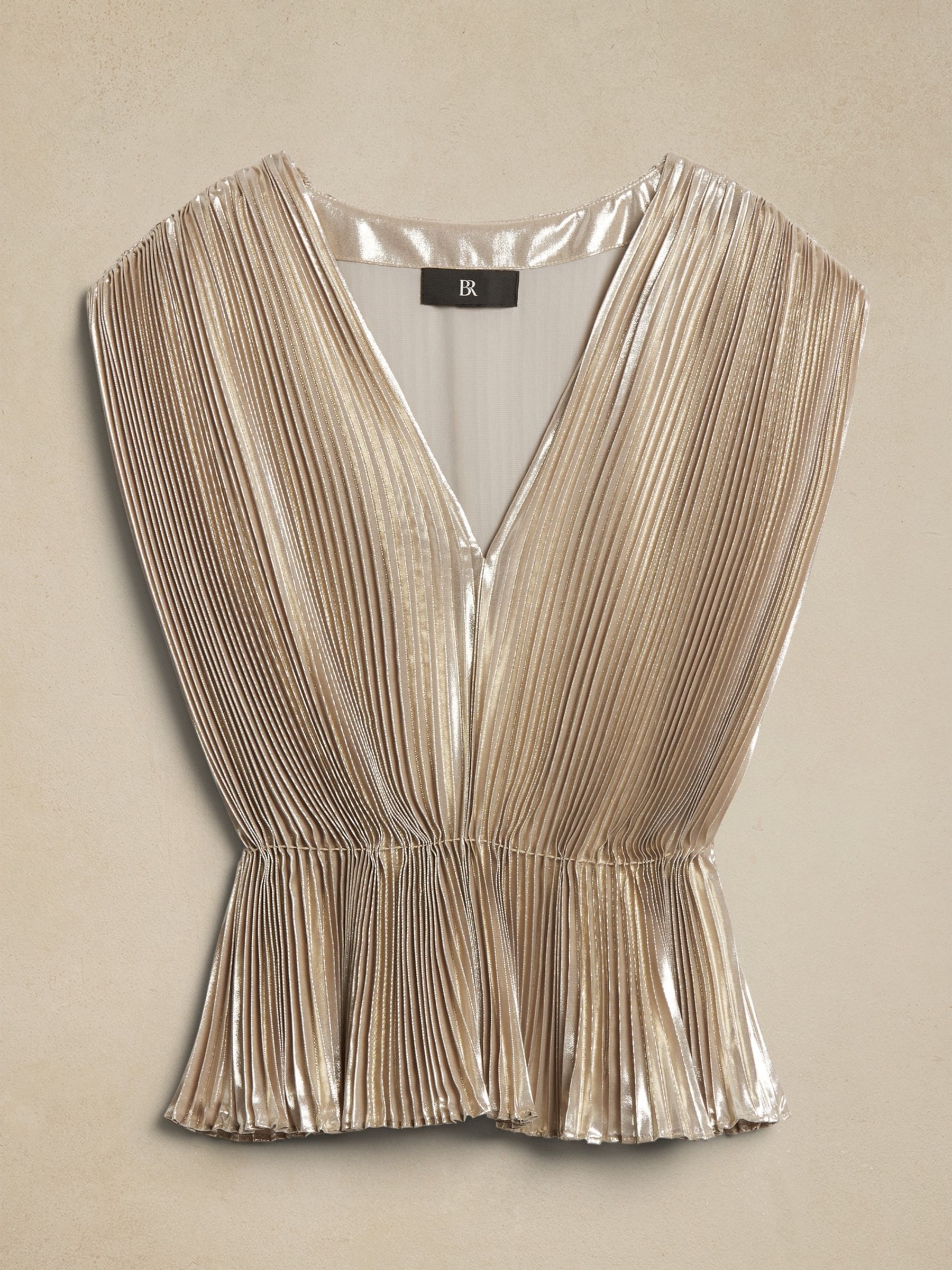 Banana Republic Gold Lena Pleated Metallic Sleeveless Top - Image 4 of 4