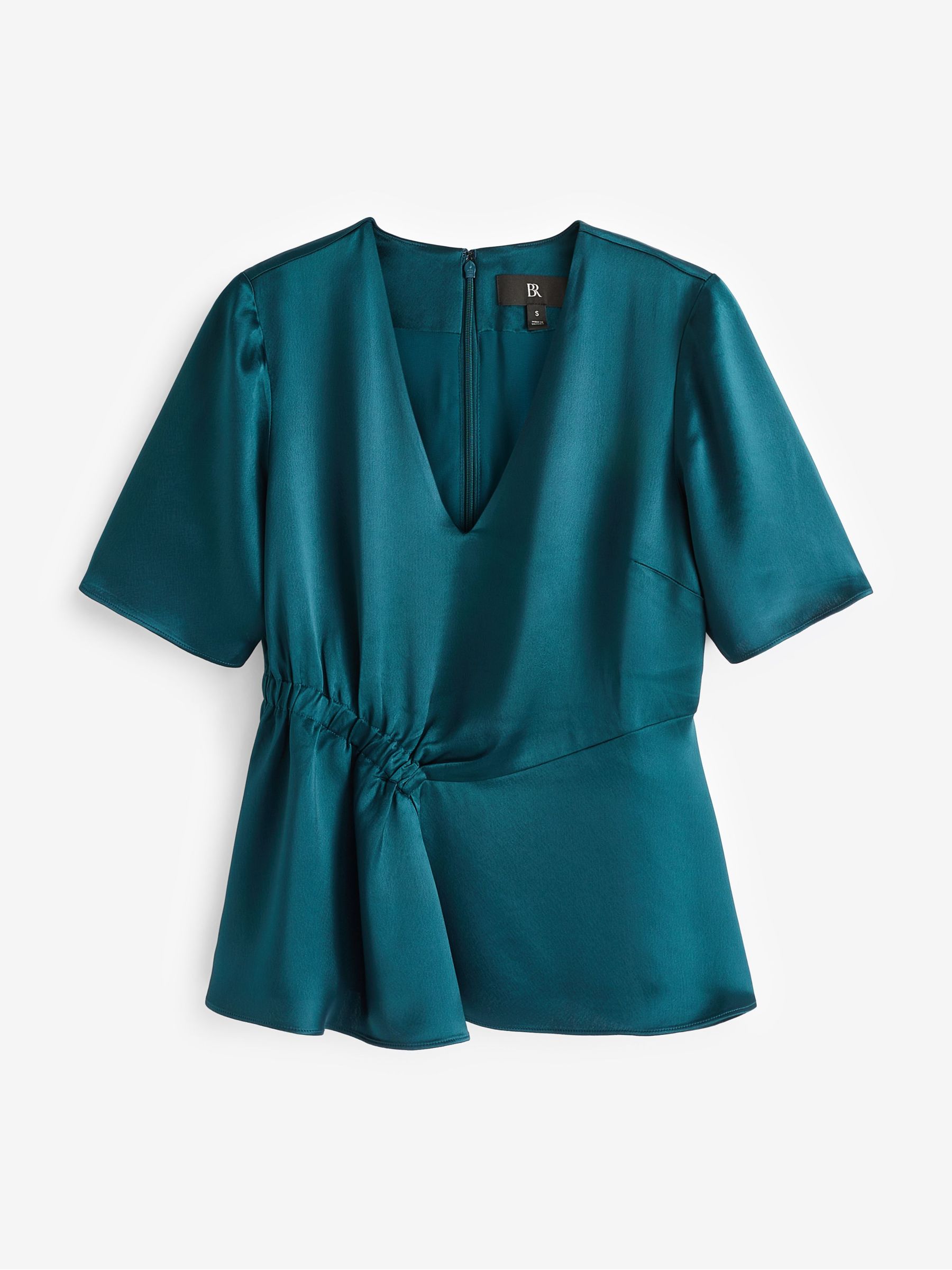 Banana Republic Blue Short Sleeve V Neck Ruched Waist Top - Image 1 of 3