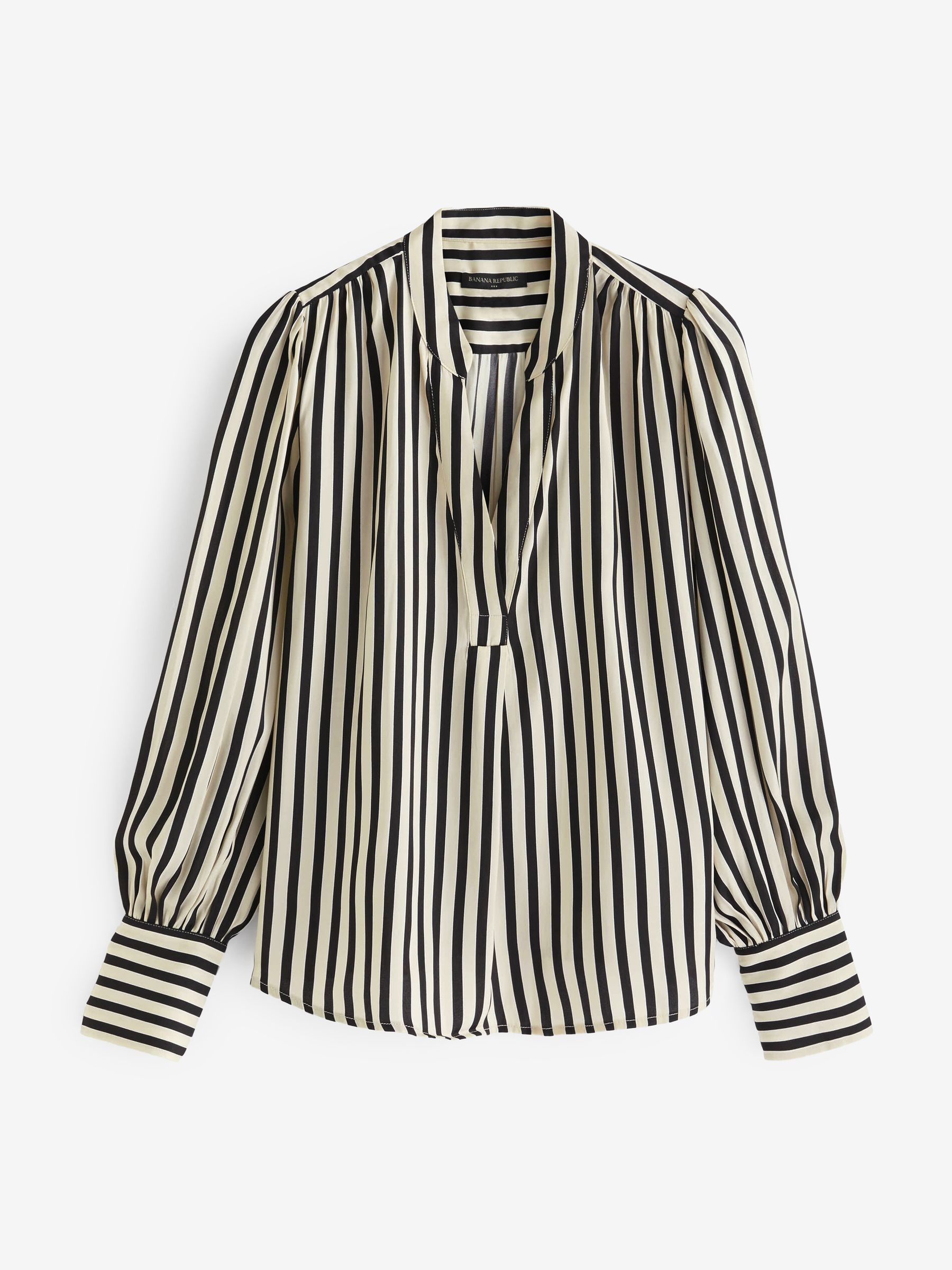 Banana Republic White Stripe Volume Sleeve Blouse - Image 1 of 3