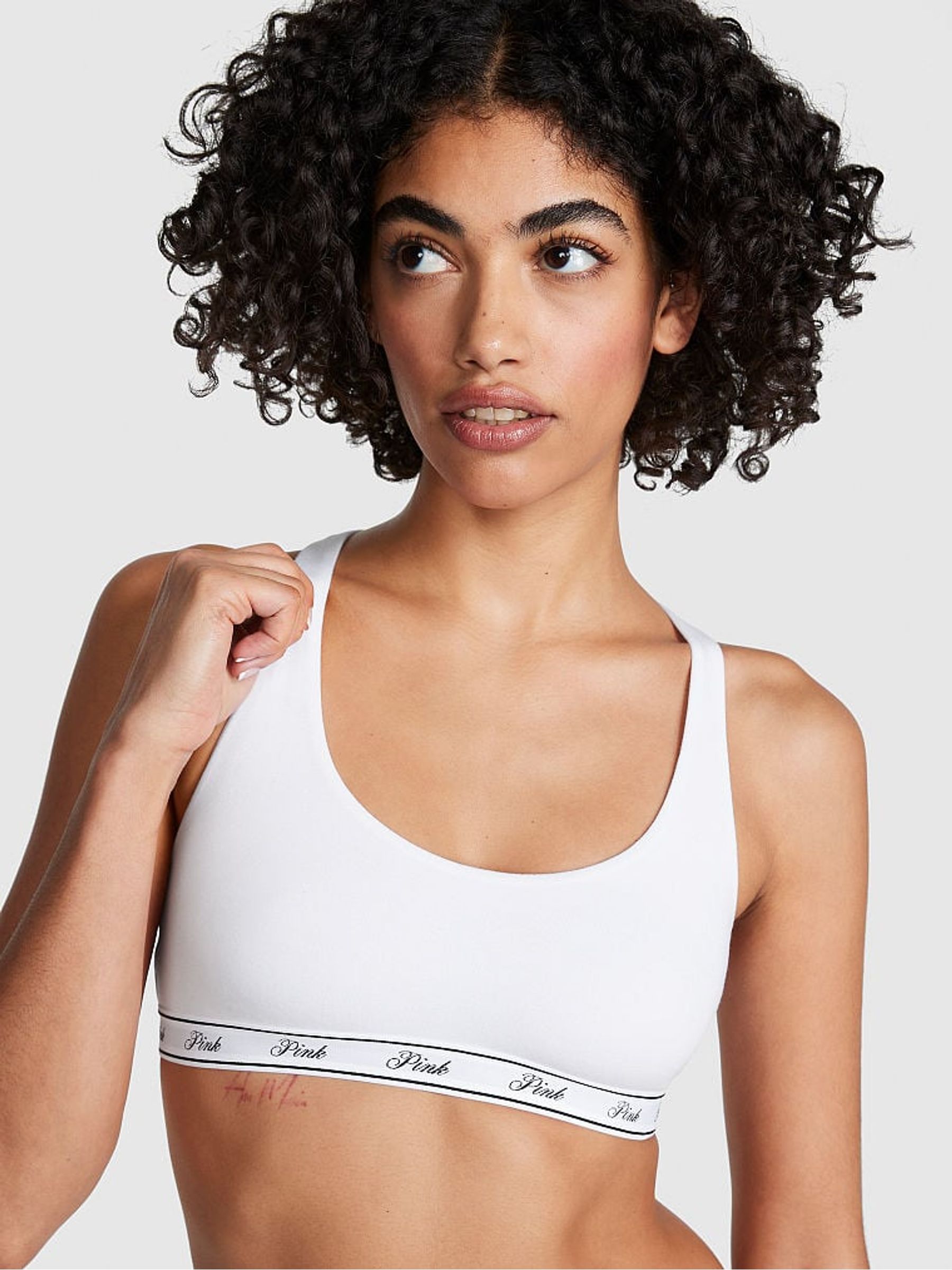 Optic White Cotton Racerback Scoop Low Impact Bralette - Image 1 of 3