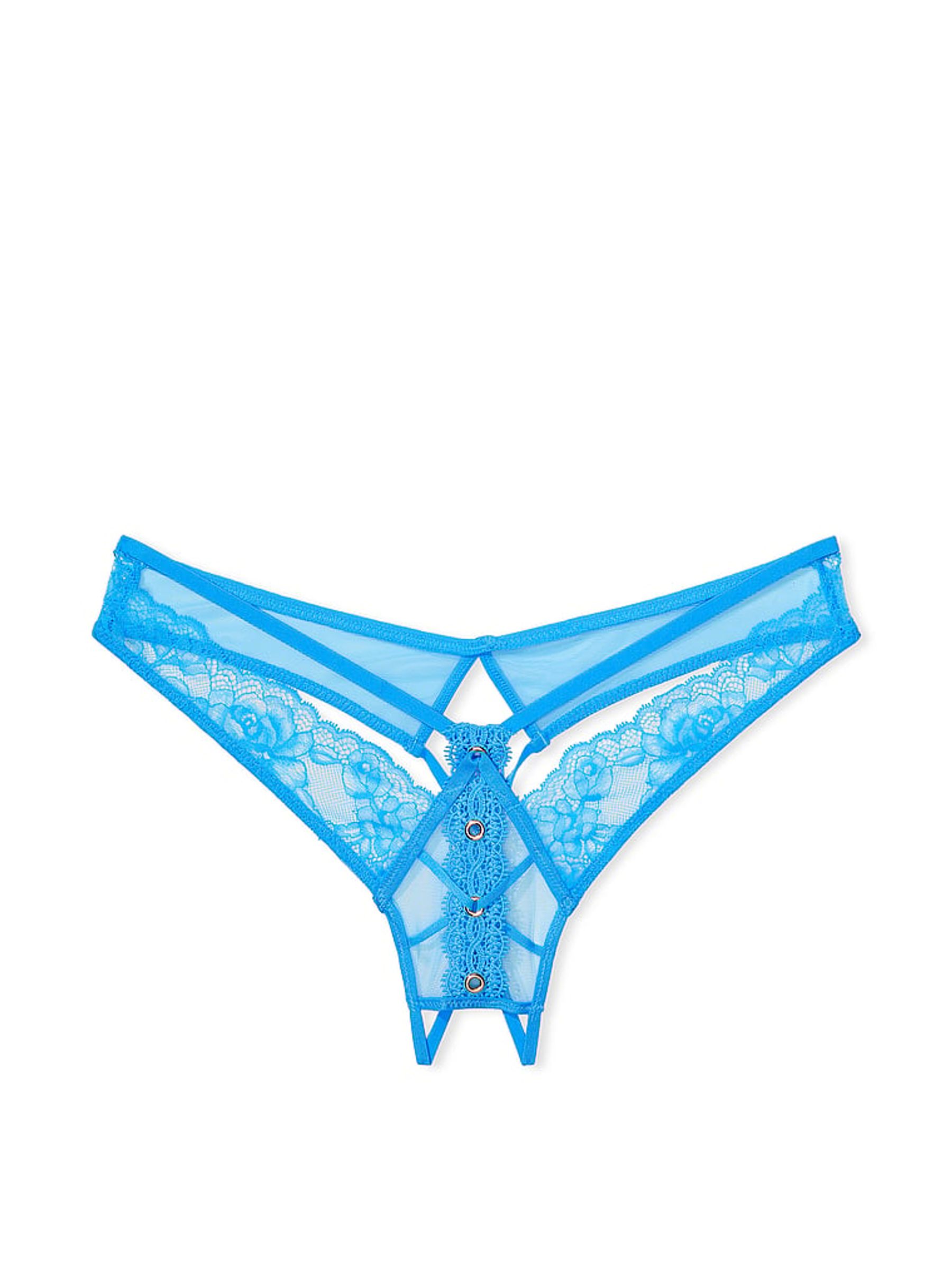Capri Blue Crotchless Thong Eyelet Lace Knickers - Image 3 of 3