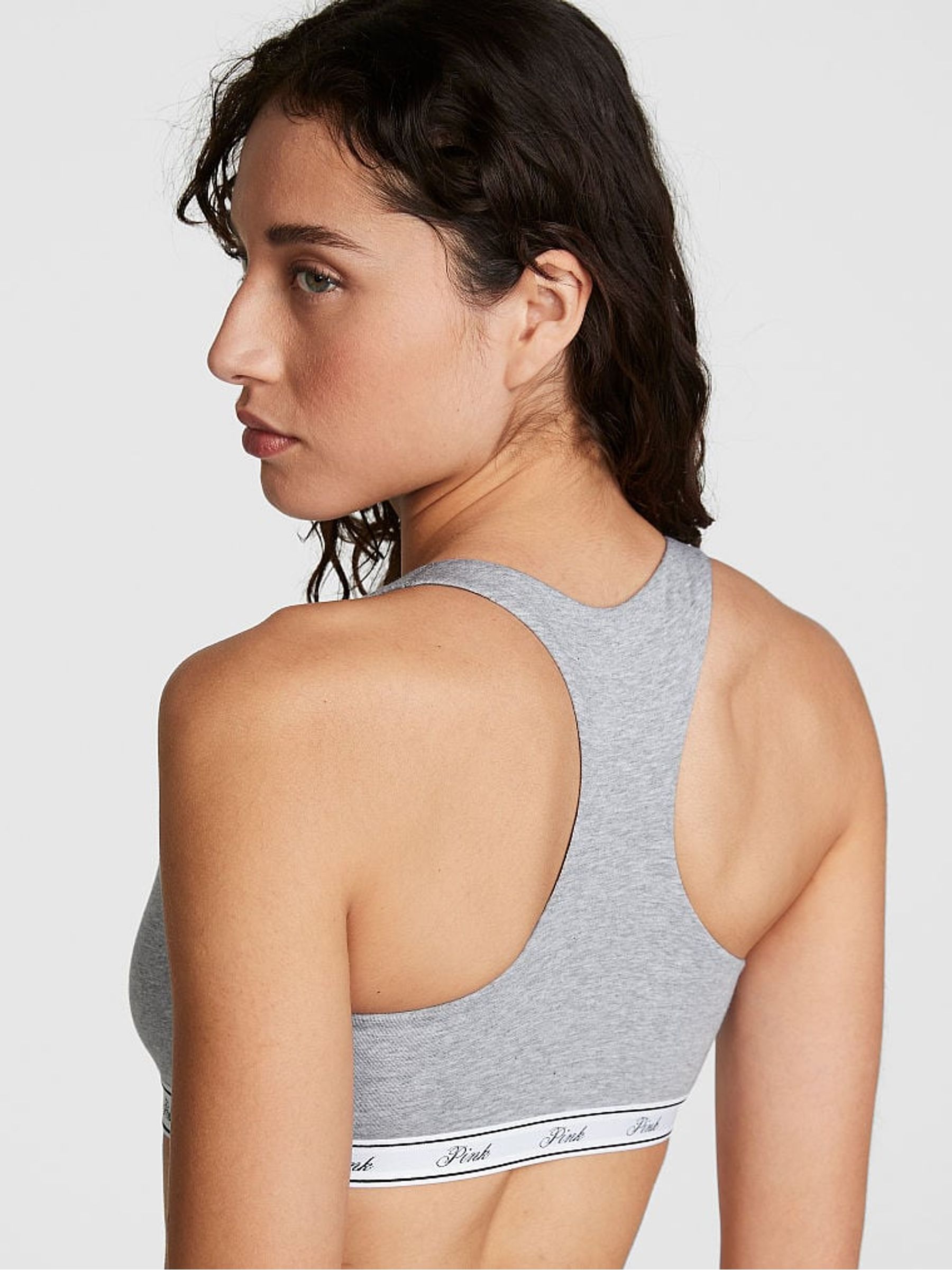 Grey Heather Cotton Racerback Scoop Low Impact Bralette - Image 2 of 3