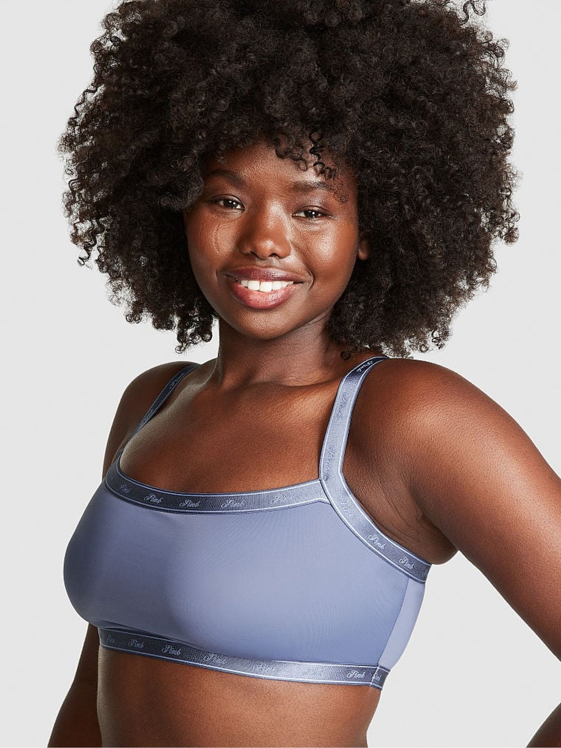 Blue Dusty Iris Soft Stretch Logo Scoop Bralette - Image 1 of 4