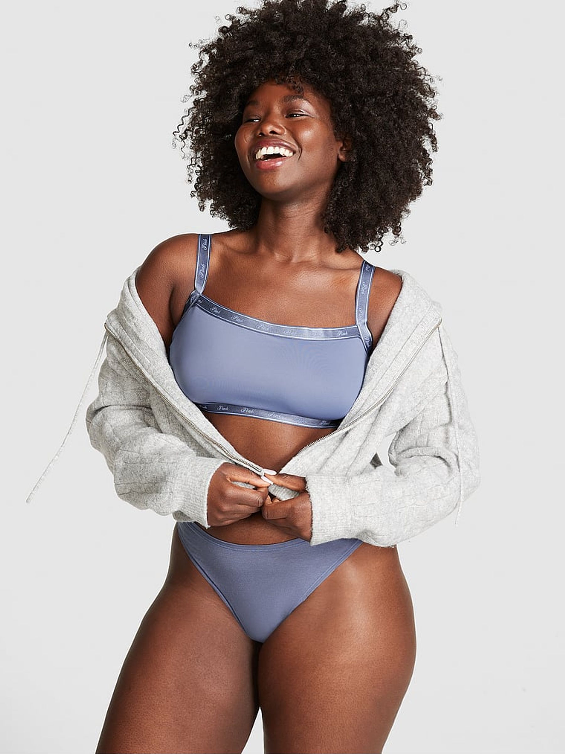 Blue Dusty Iris Soft Stretch Logo Scoop Bralette - Image 3 of 4