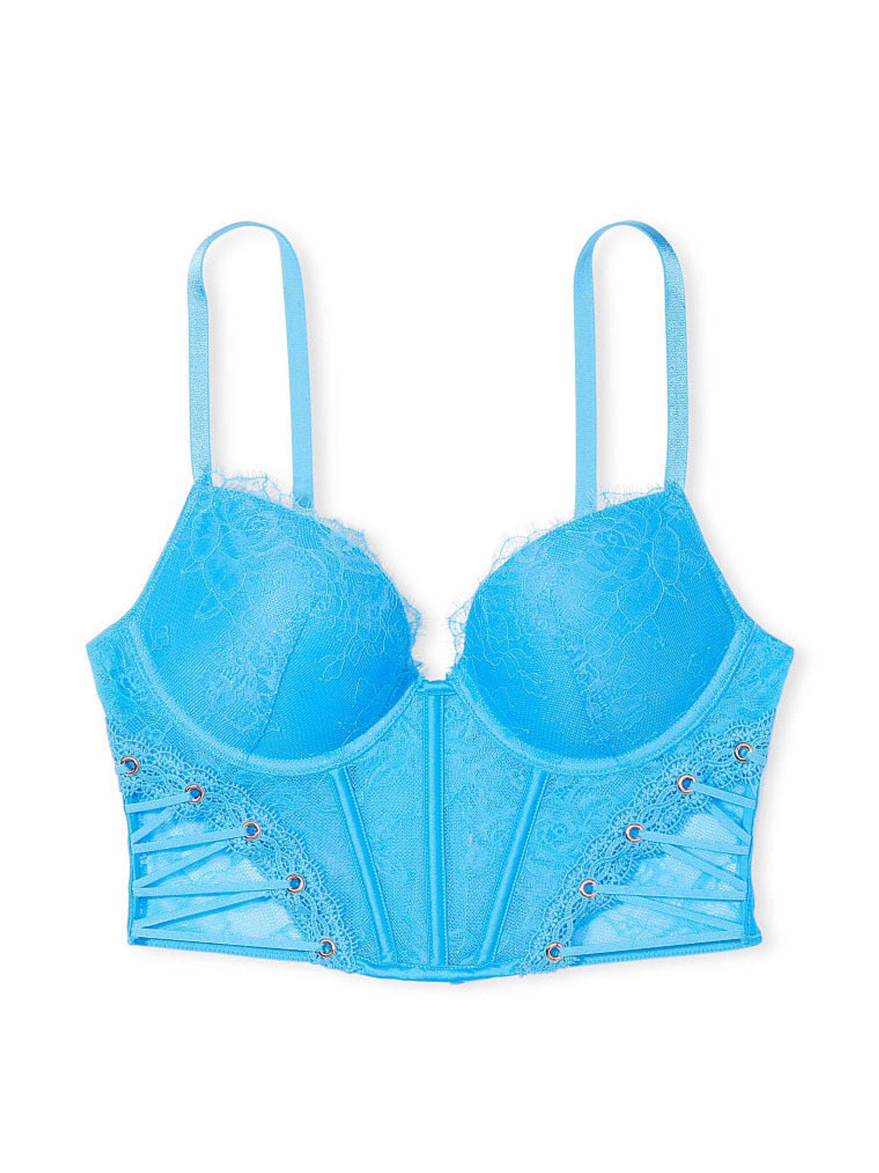Capri Blue Lace Push Up Eyelet Corset Bra Top - Image 3 of 3