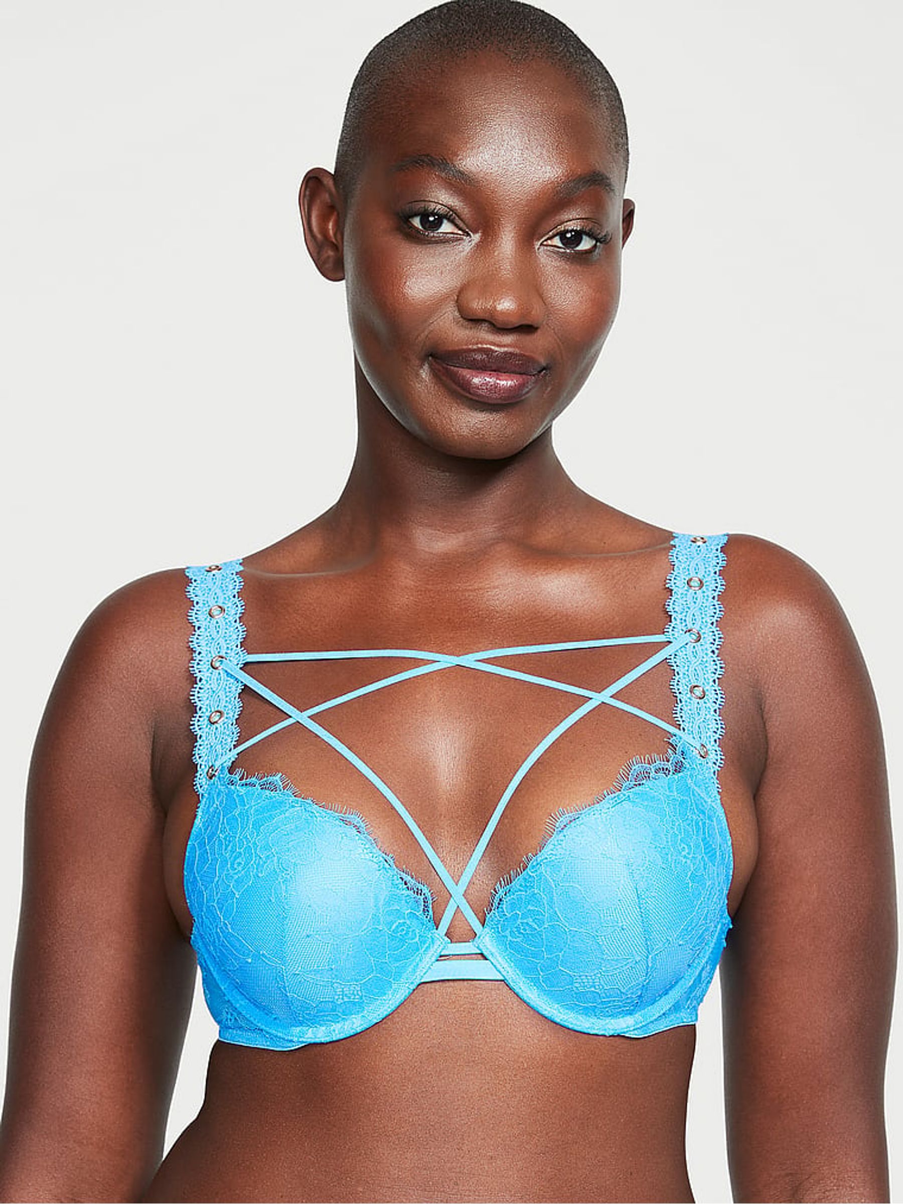 Capri Blue Push Up Eyelet Lace Bra - Image 1 of 3