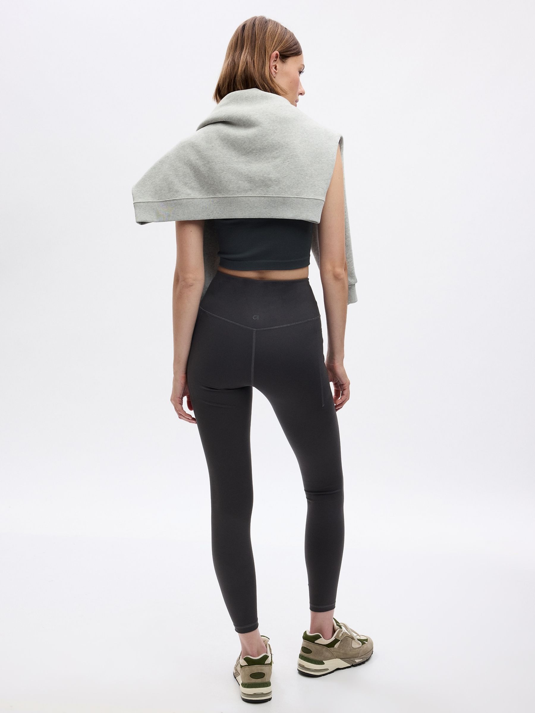 Grey High Waisted Power Stretch Full Length Pocket Leggings - Image 2 of 3