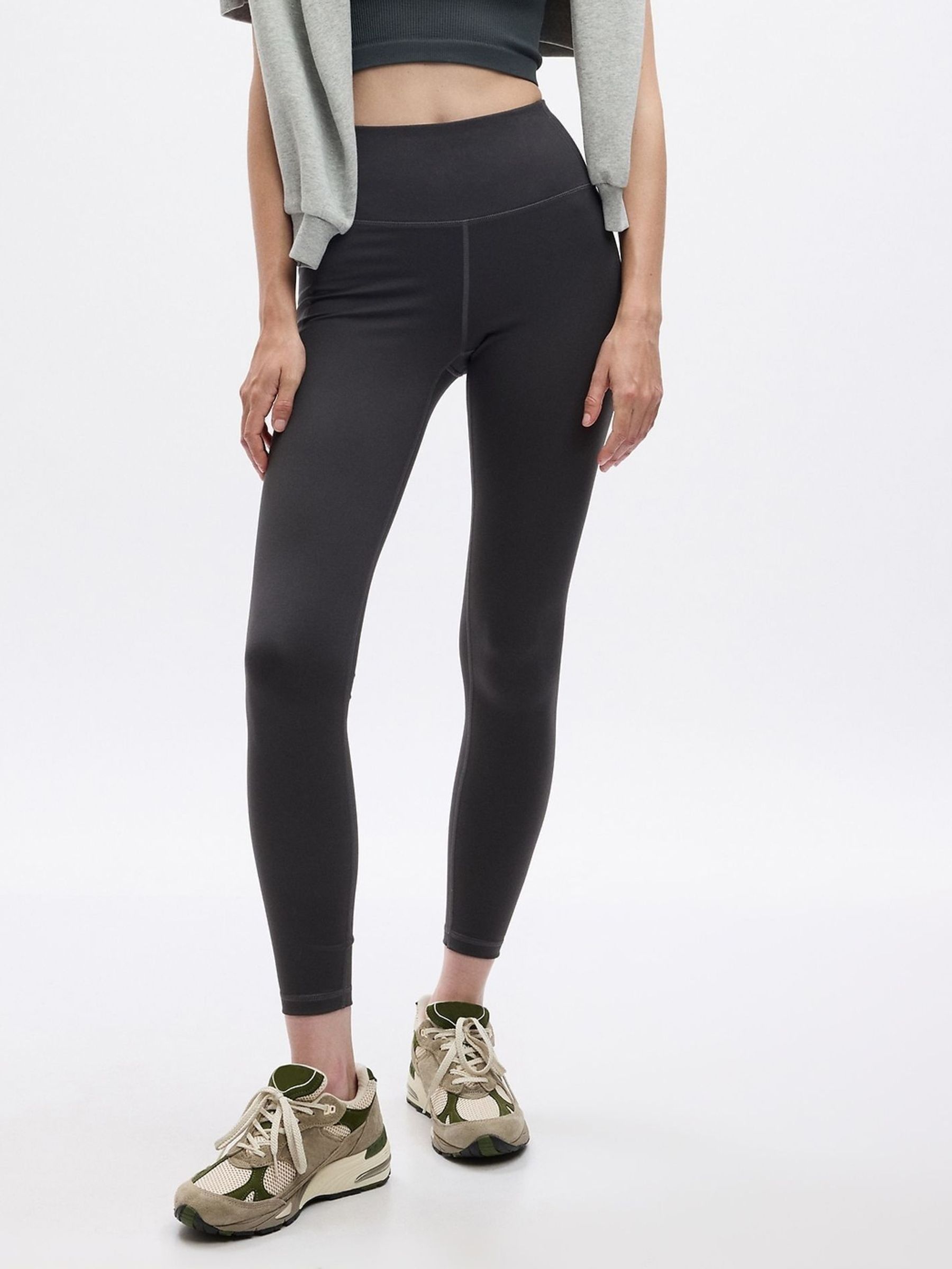 Grey High Waisted Power Stretch Full Length Pocket Leggings - Image 3 of 3