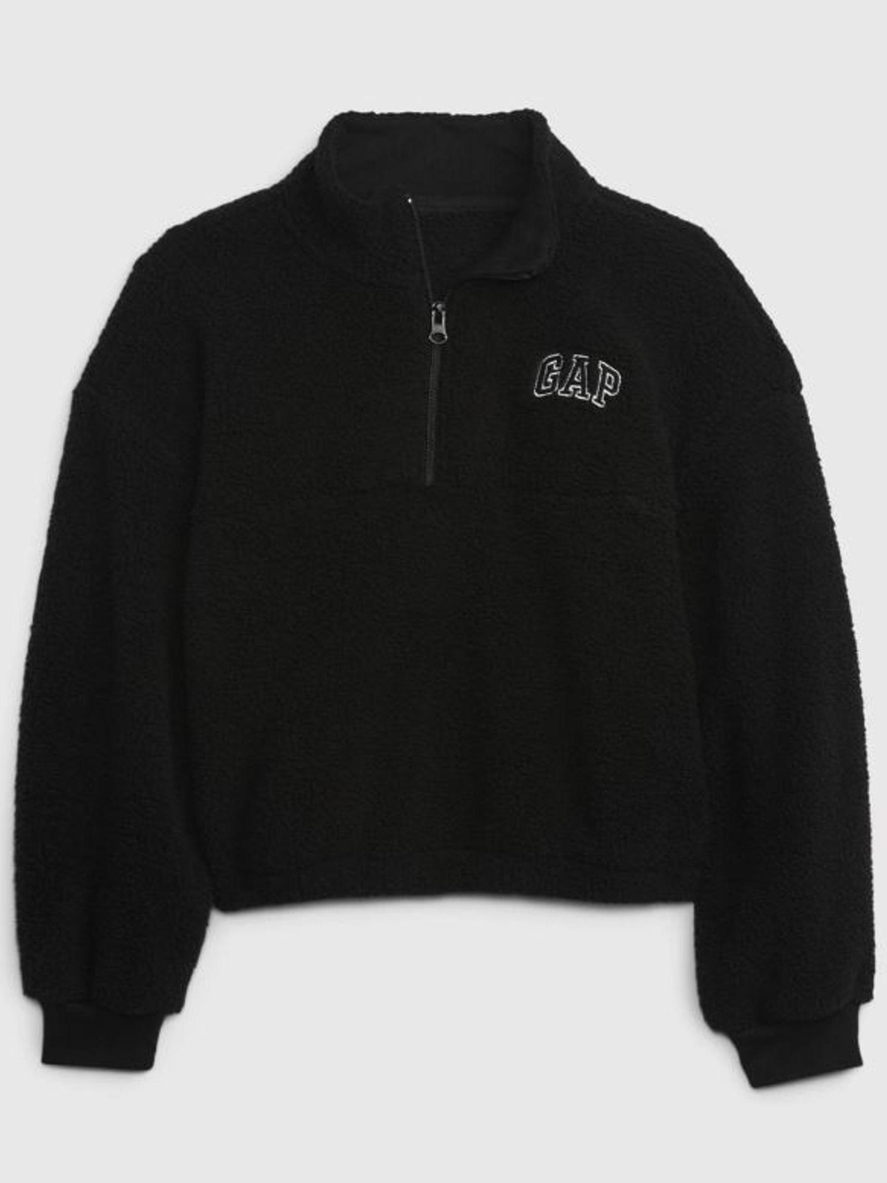 Black Sherpa Quarter Zip Long Sleeve Mock Neck Sweatshirt - Image 1 of 1