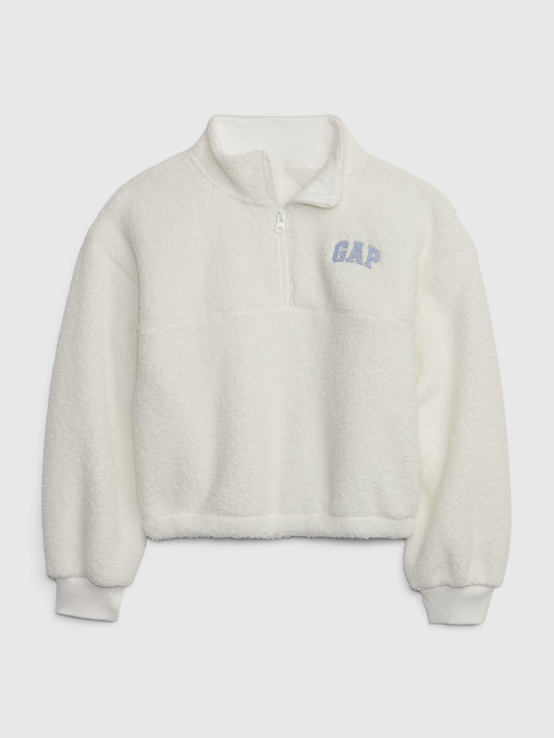 White Sherpa Quarter Zip Long Sleeve Mock Neck Sweatshirt - Image 2 of 2