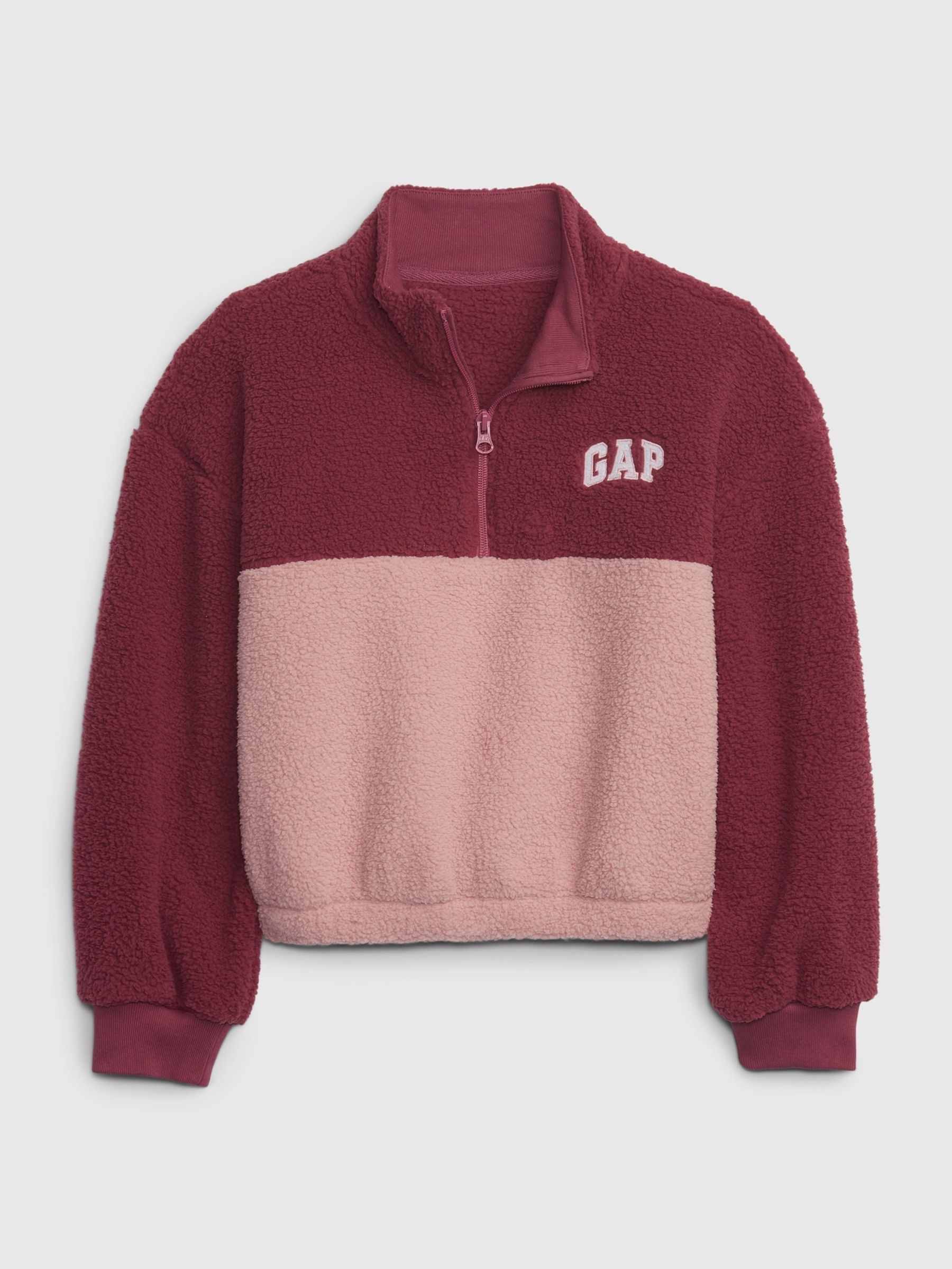 Pink Sherpa Quarter Zip Long Sleeve Mock Neck Sweatshirt - Image 1 of 1