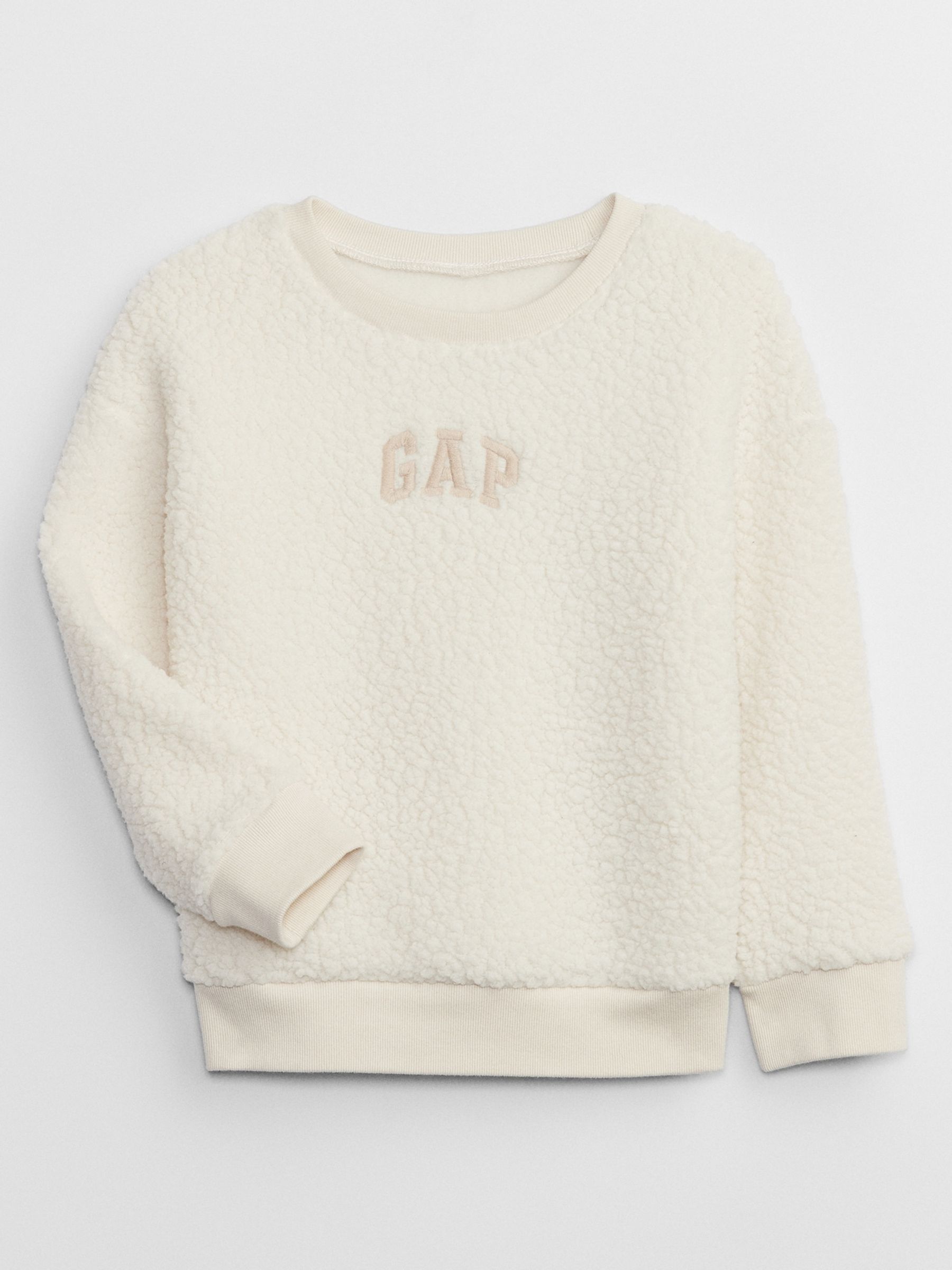 White Logo Sherpa Long Sleeve Crew Neck Sweatshirt (12mths-5yrs) - Image 1 of 1