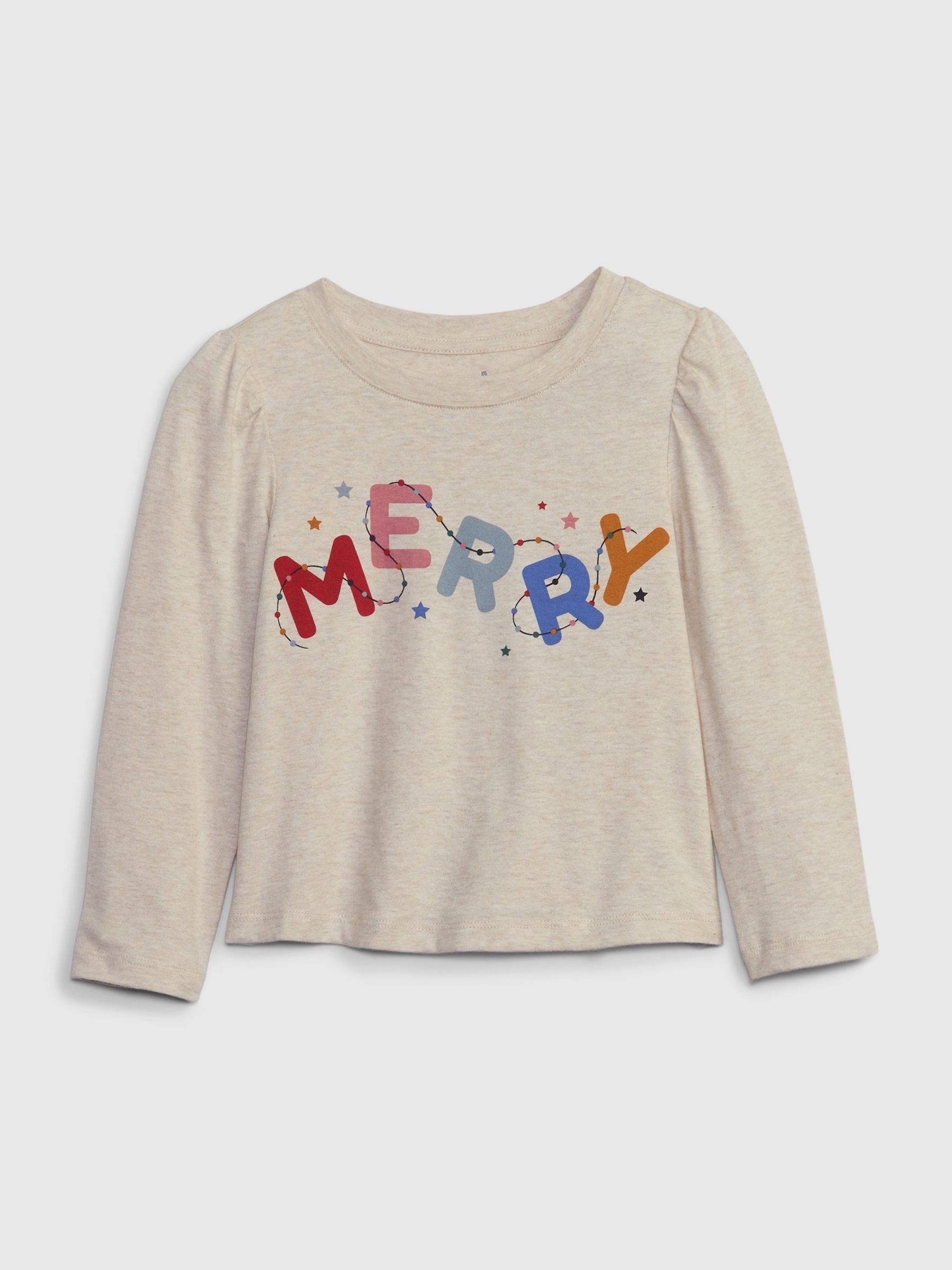 Beige Organic Cotton Mix and Match Puff Sleeve Graphic T-Shirt - Image 1 of 1