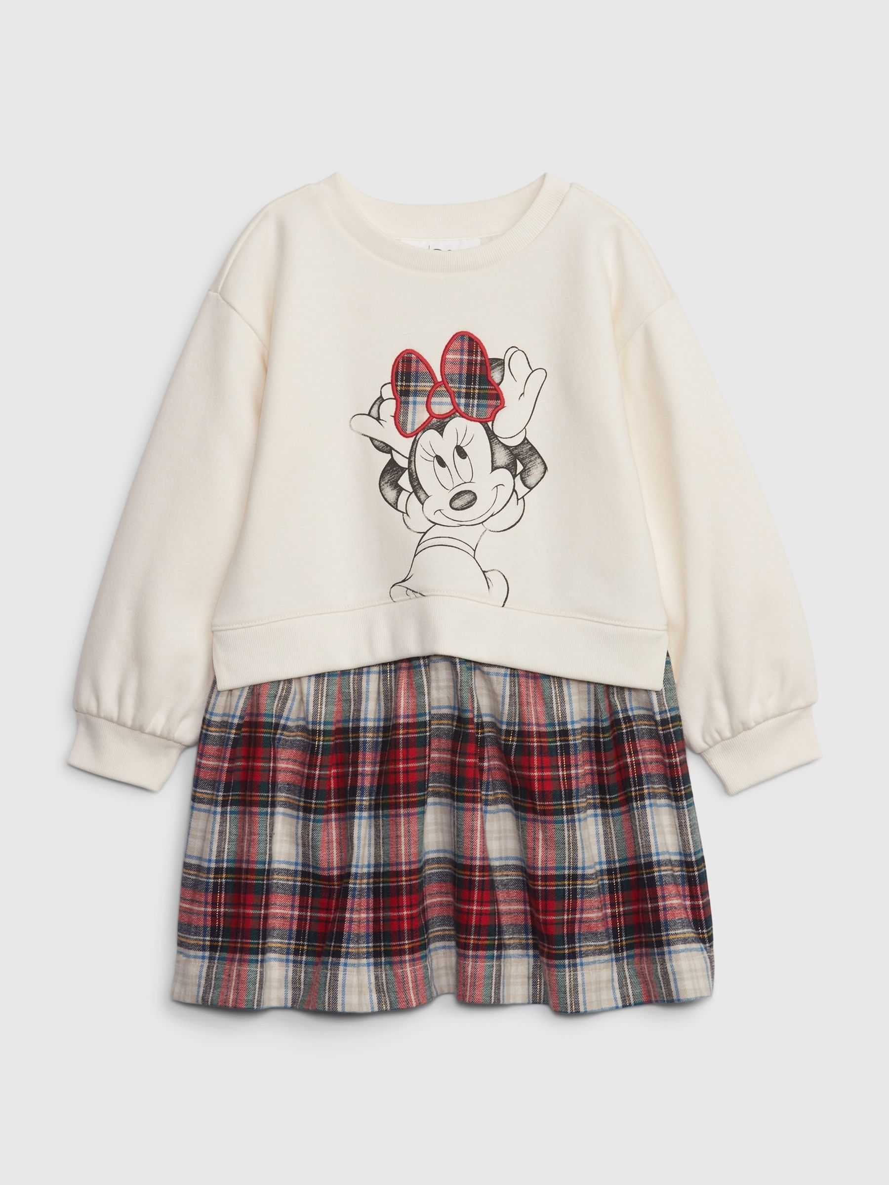 Cream & Red Check Disney 2-in-1 Sweatshirt Dress (12mths-5yrs) - Image 1 of 3