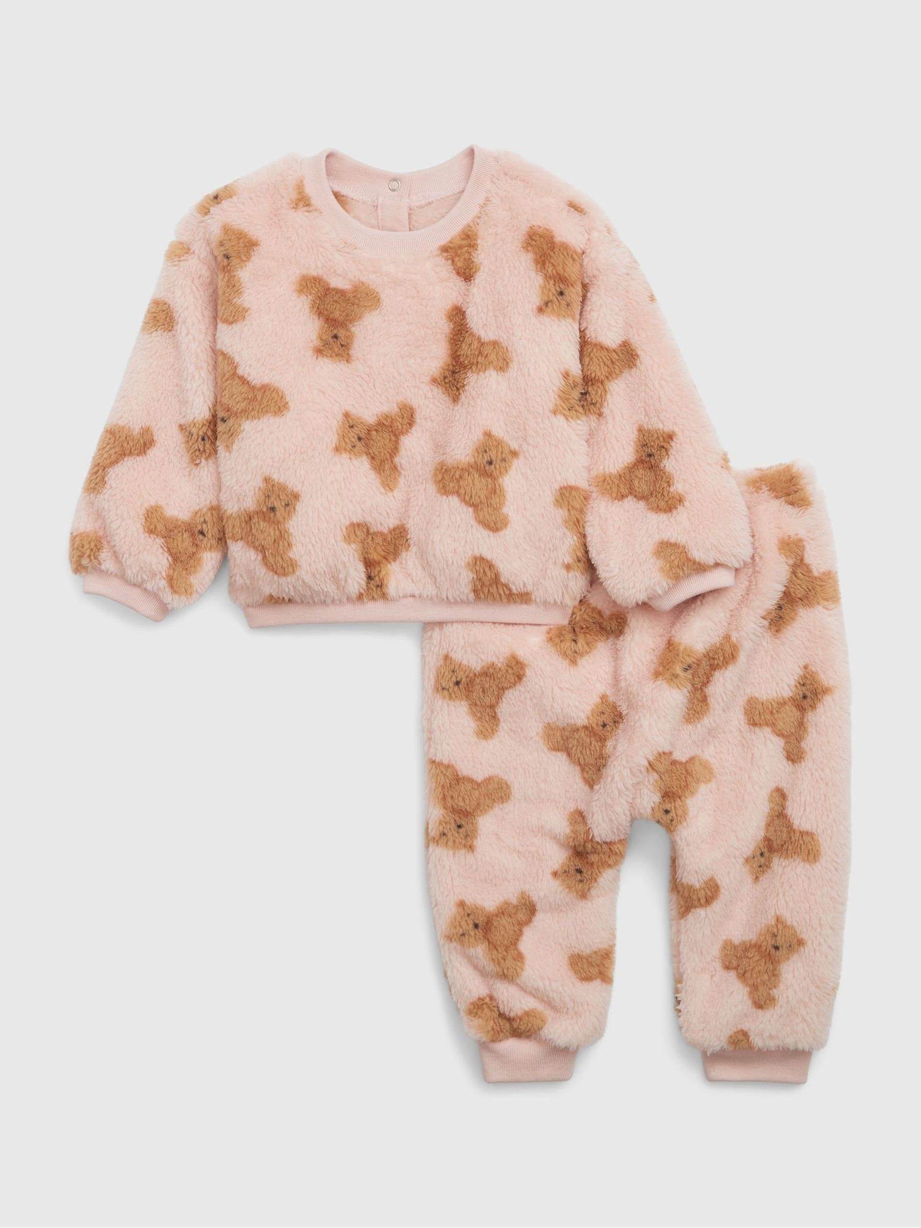 Pink Sherpa Bear Sweat Set - Baby - Image 2 of 3
