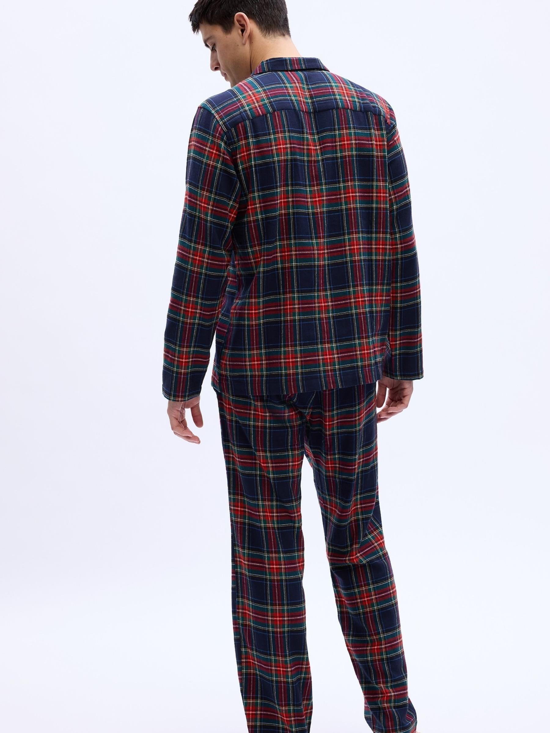 Blue, Red & Green Flannel Check Christmas Long Sleeve Pyjama Shirt & Bottoms - Image 2 of 4