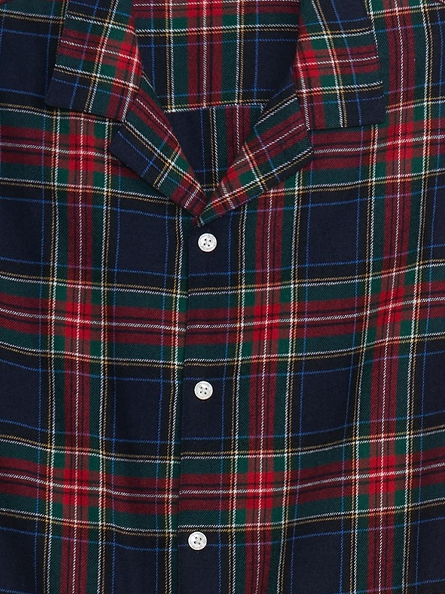 Blue, Red & Green Flannel Check Christmas Long Sleeve Pyjama Shirt & Bottoms - Image 4 of 4