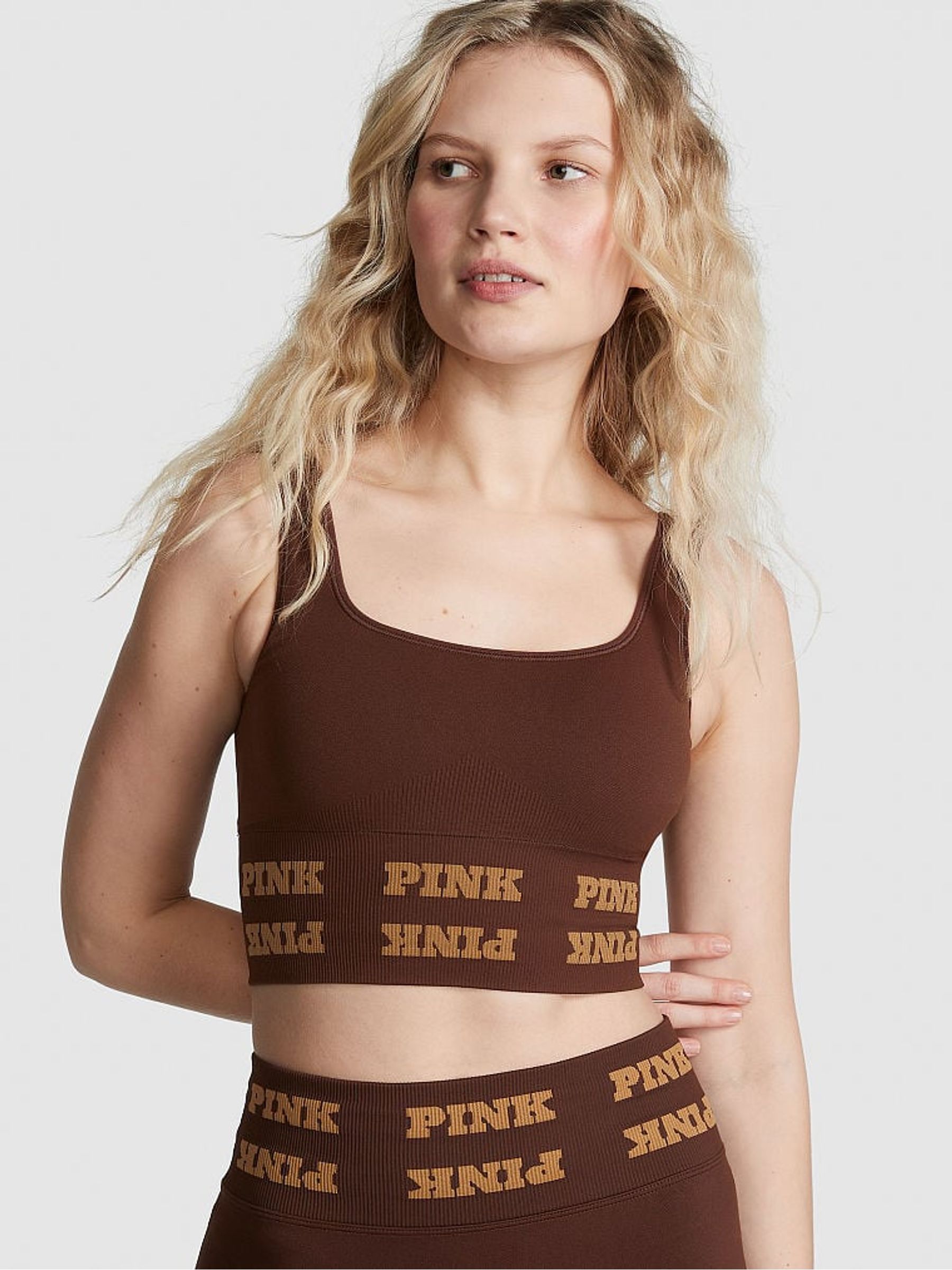 Ganache Brown Seamless Logo Low Impact Sports Bra - Image 1 of 3