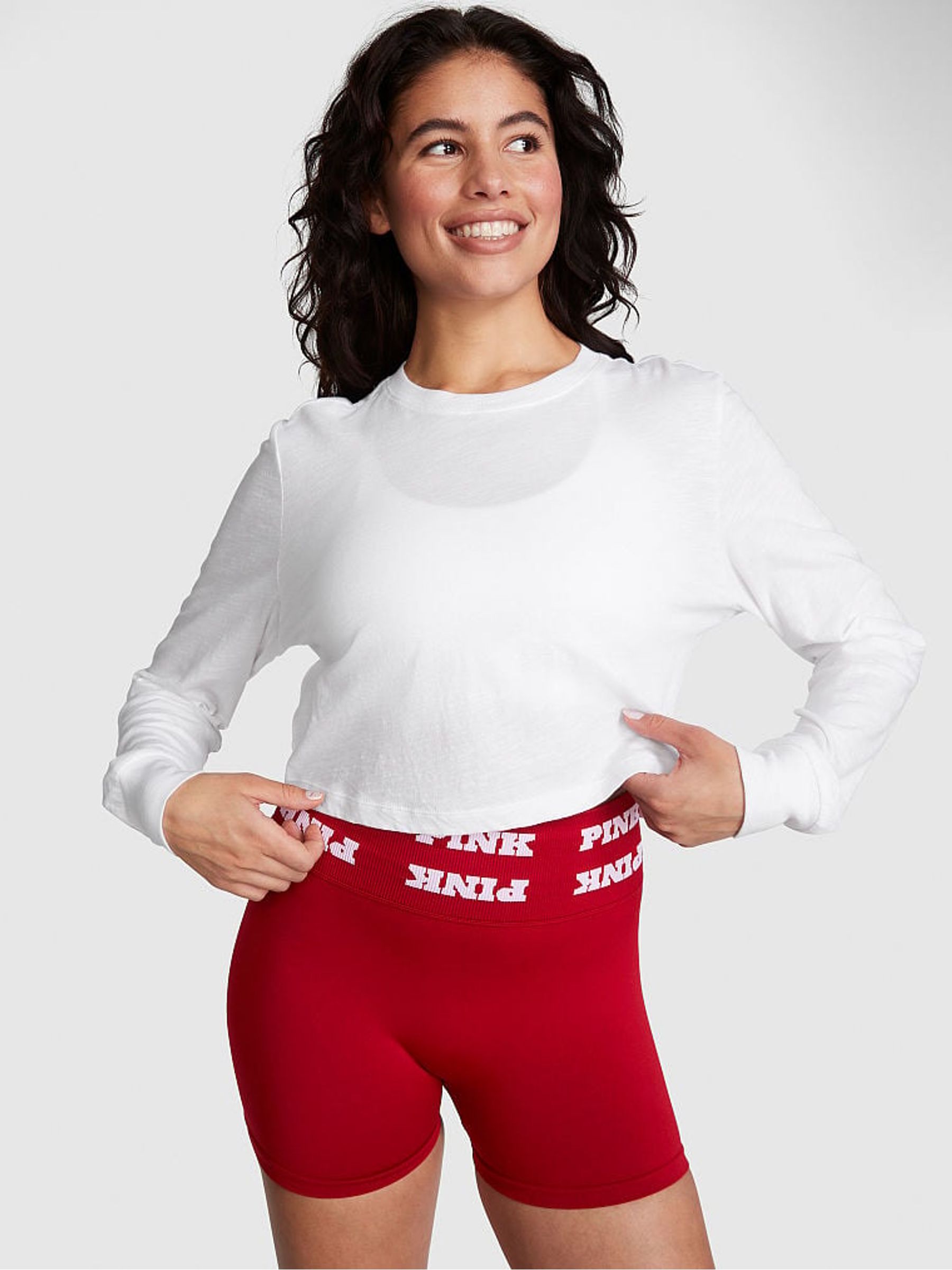 Optic White Cotton Slub Cropped Boxy Long Sleeve T-Shirt - Image 1 of 3