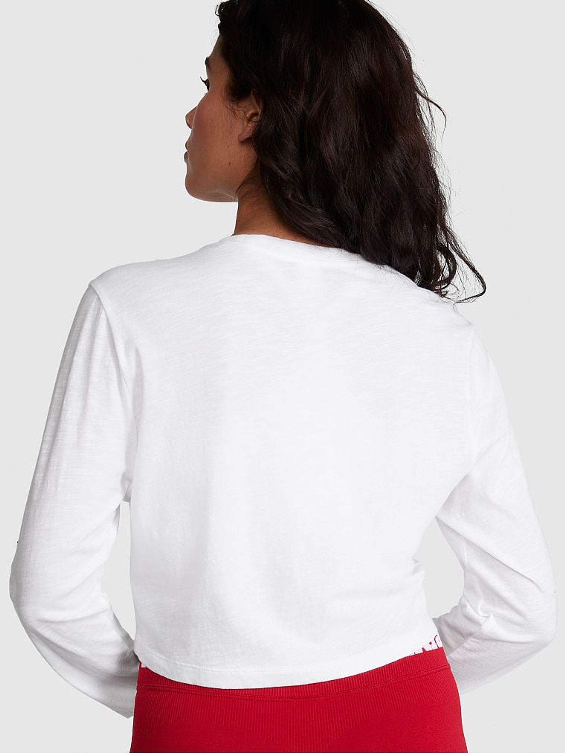 Optic White Cotton Slub Cropped Boxy Long Sleeve T-Shirt - Image 2 of 3