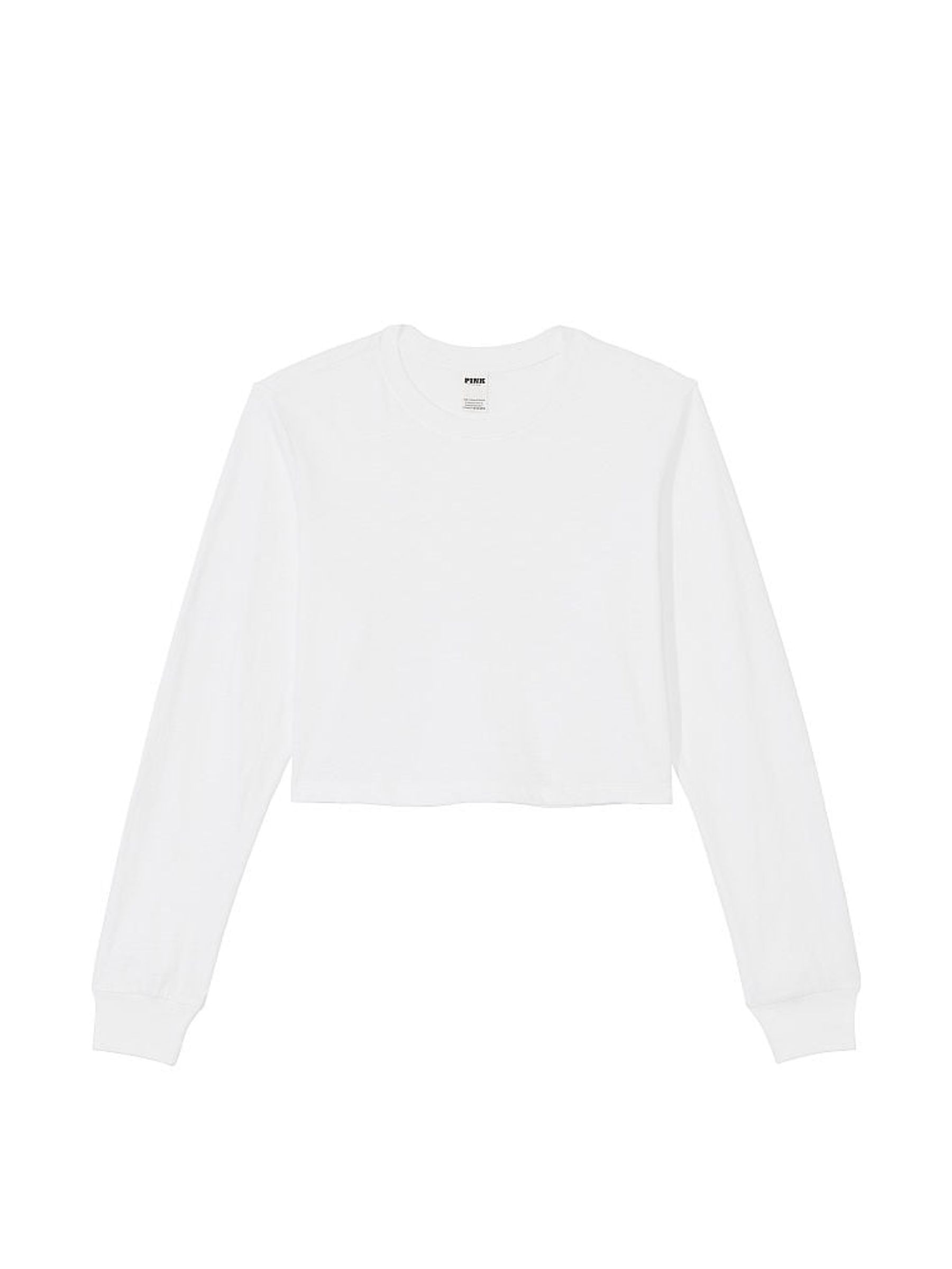 Optic White Cotton Slub Cropped Boxy Long Sleeve T-Shirt - Image 3 of 3