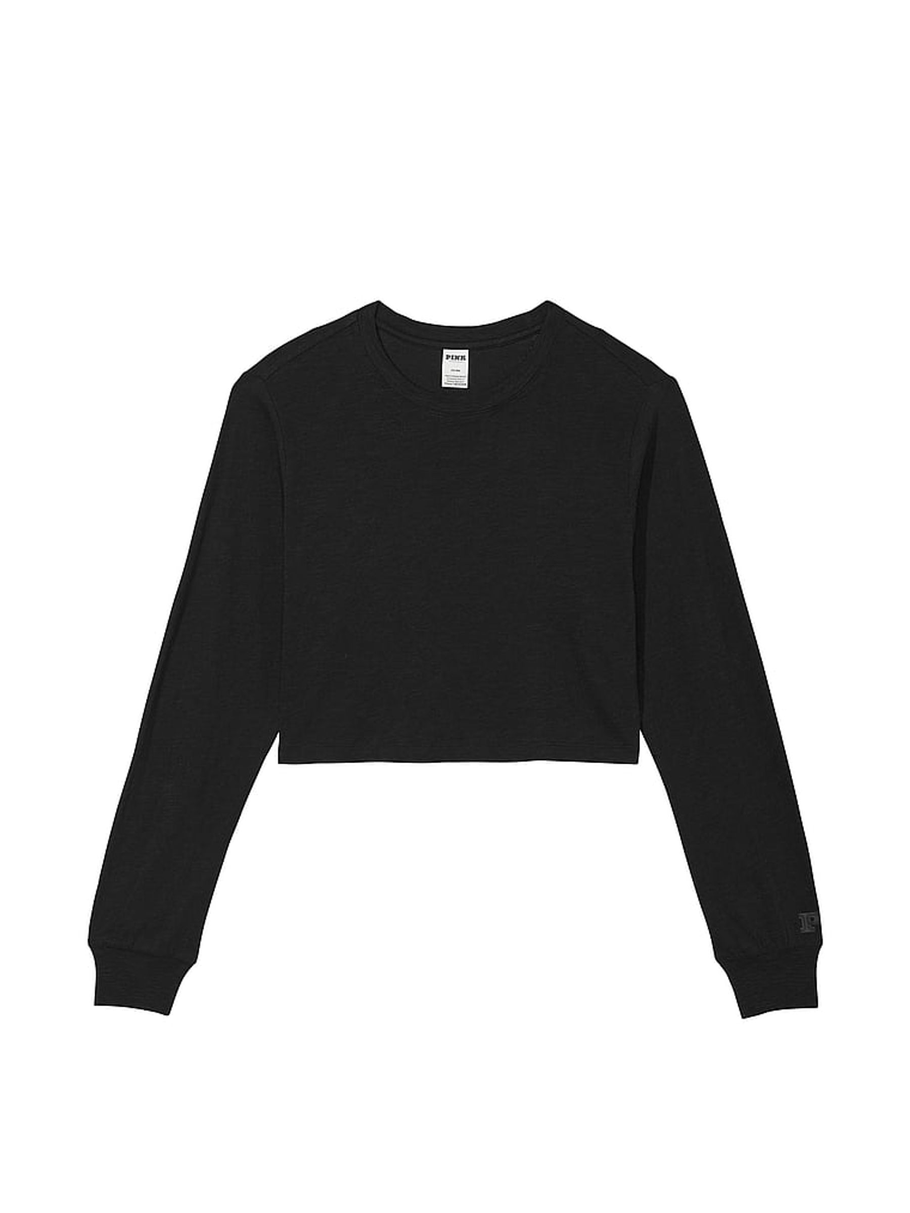 Pure Black Cotton Slub Cropped Boxy Long Sleeve T-Shirt - Image 3 of 3