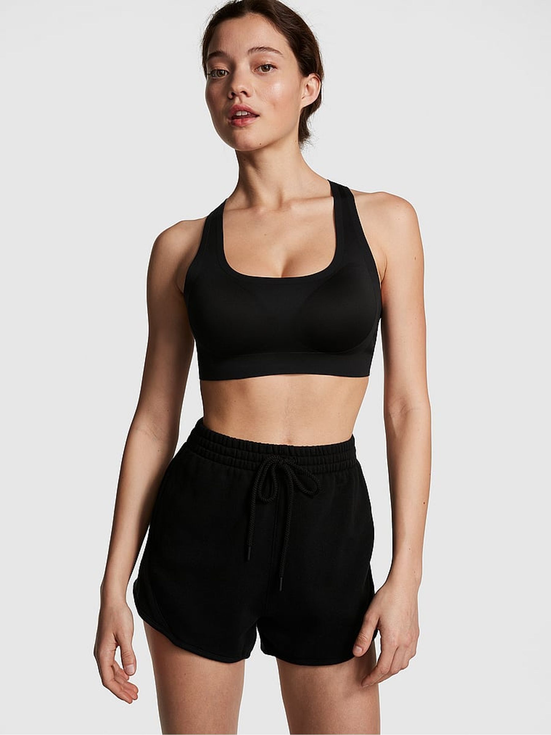 Pure Black Fleece Ribbed Cotton Shorts - Image 1 of 3