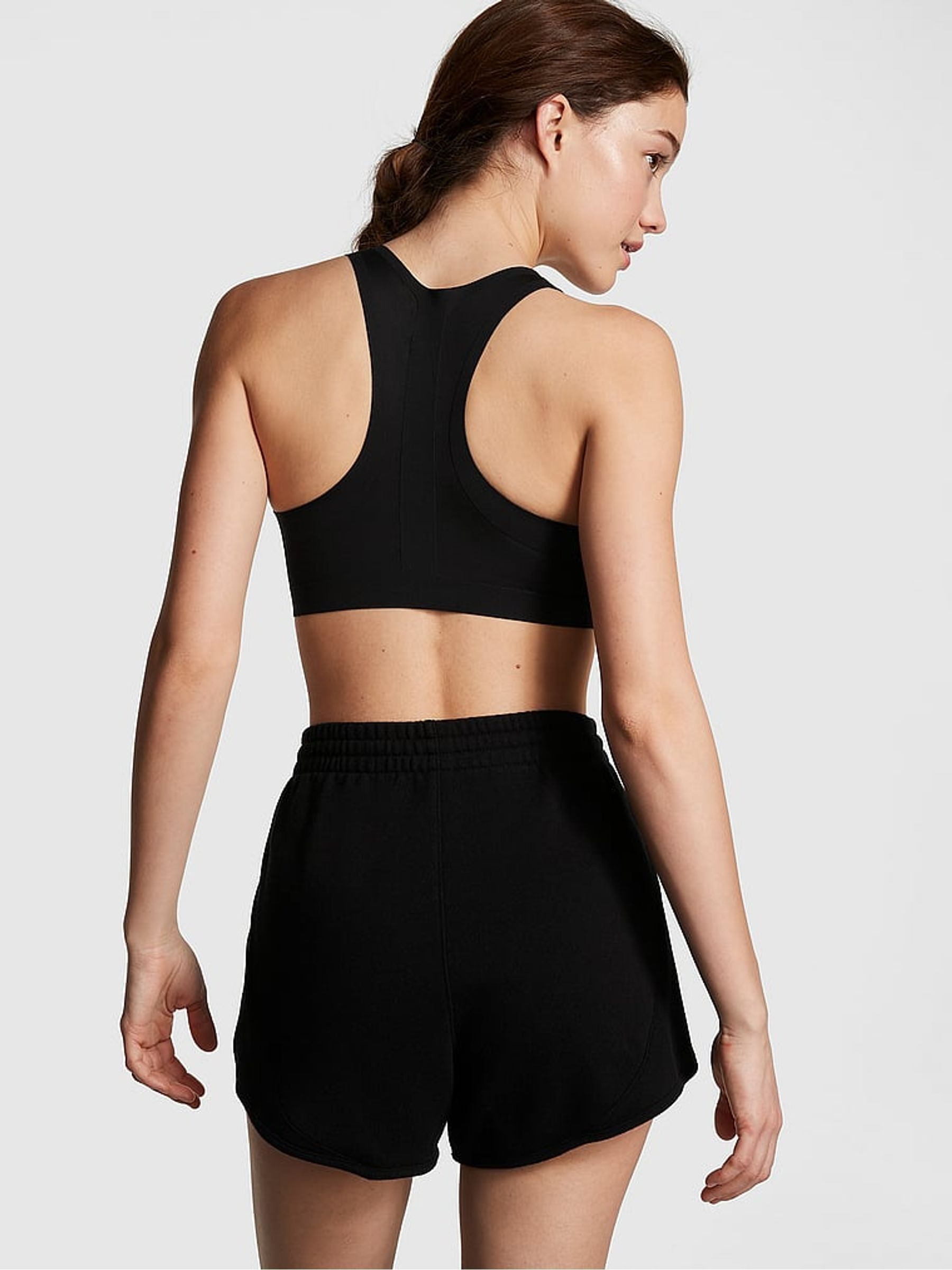 Pure Black Fleece Ribbed Cotton Shorts - Image 2 of 3