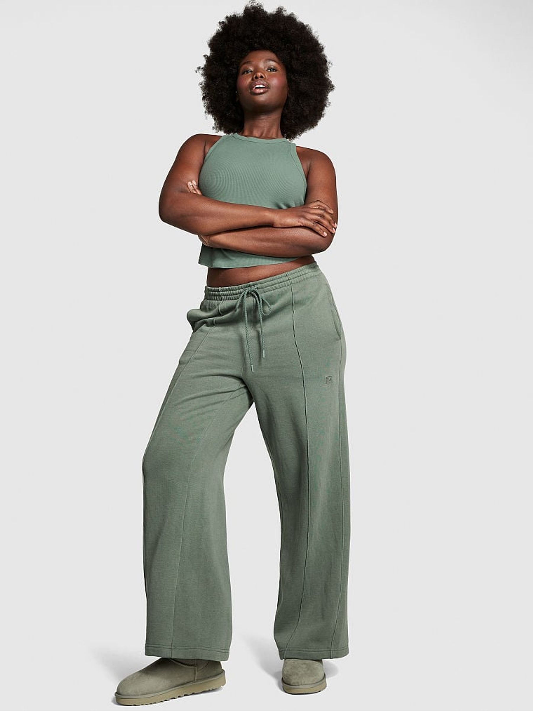 Fresh Forest Green Wide Leg Fleece Jogger - Image 1 of 3