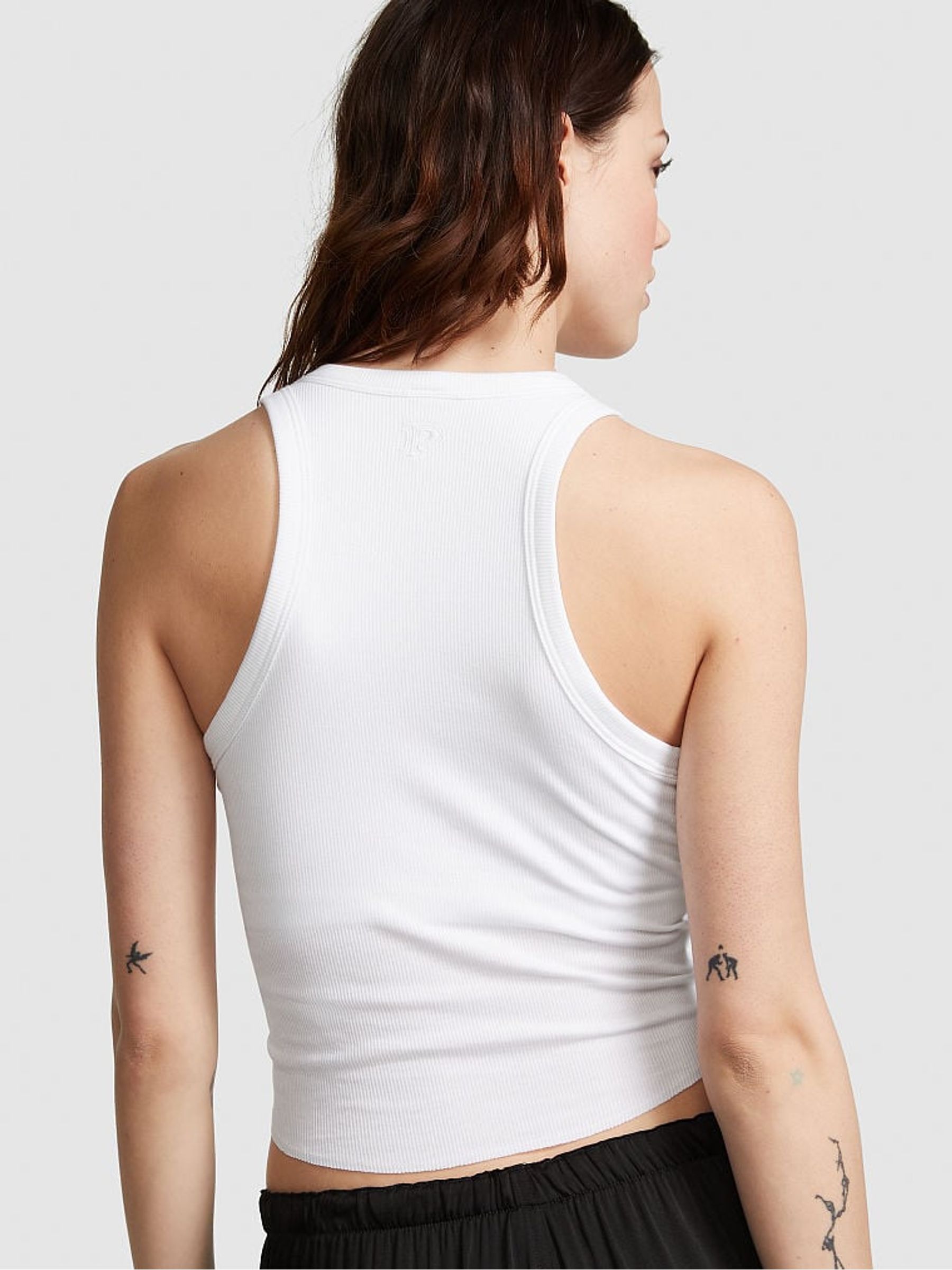 Optic White High Neck Shrunken Rib Tank Top - Image 2 of 3