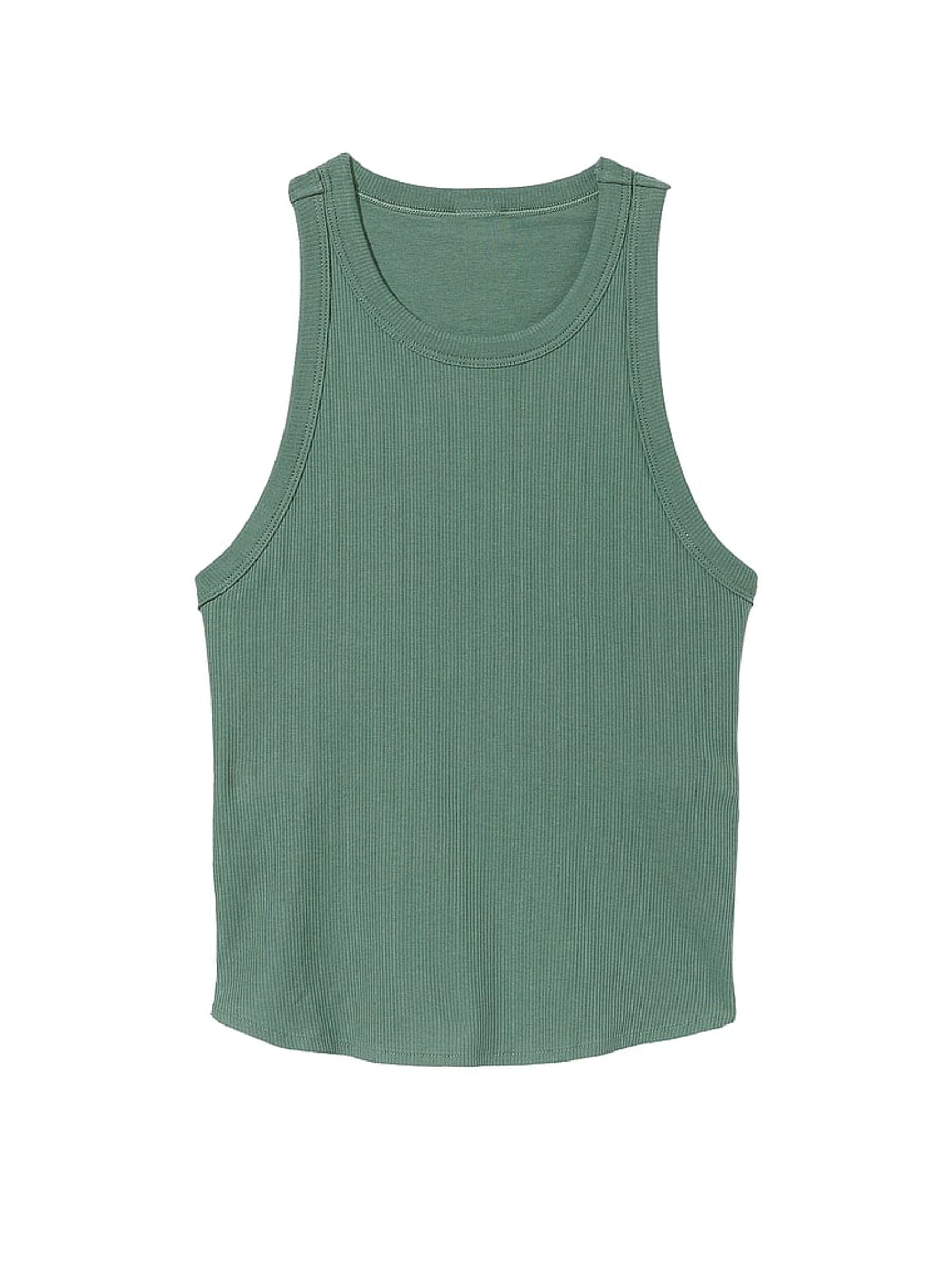 Fresh Forest Green High Neck Shrunken Rib Tank Top - Image 3 of 3
