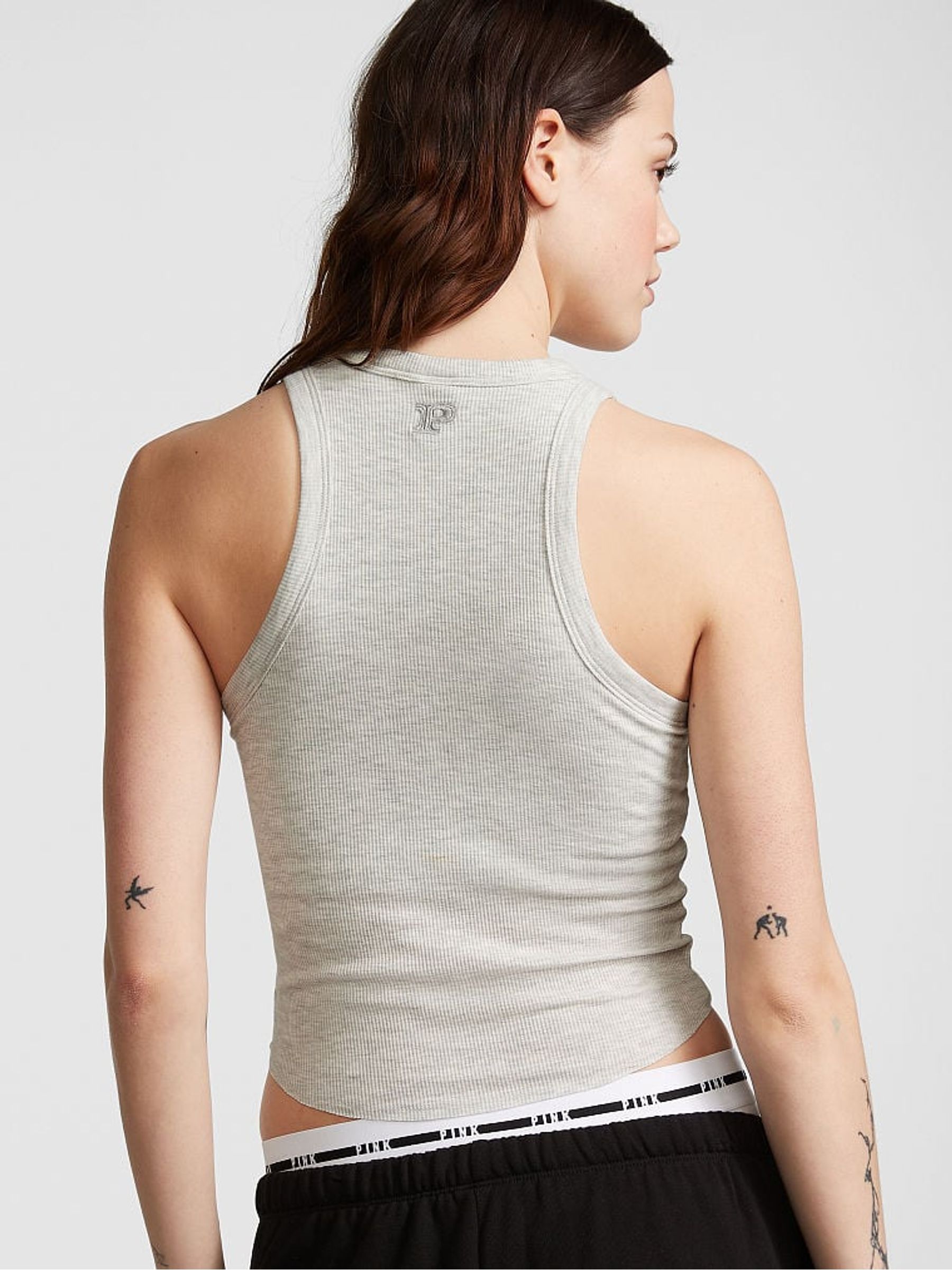 Heather Stone Grey High Neck Shrunken Rib Tank Top - Image 2 of 3