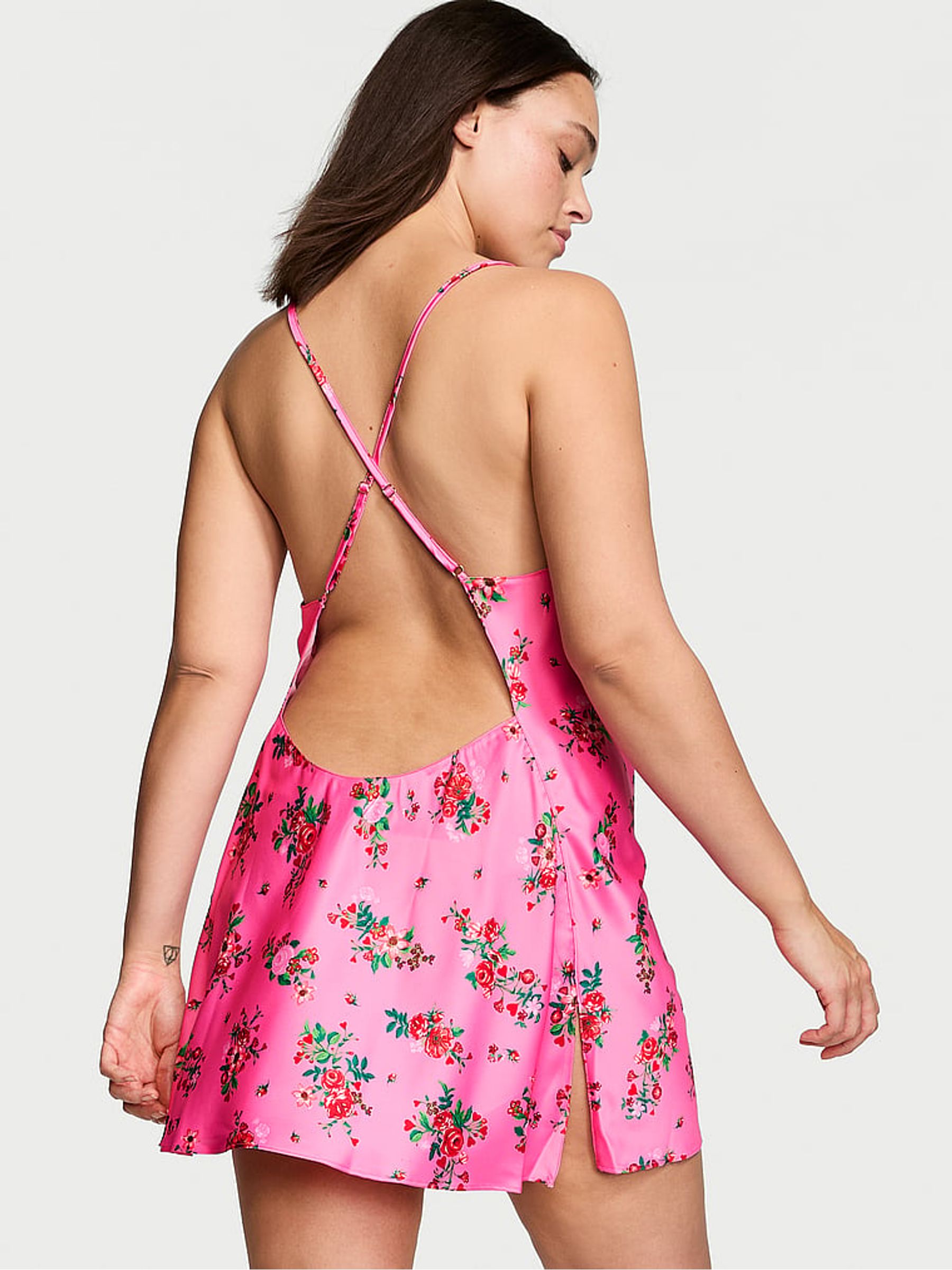 Lovely Bouquet Pink Satin Open Back Slip - Image 2 of 3