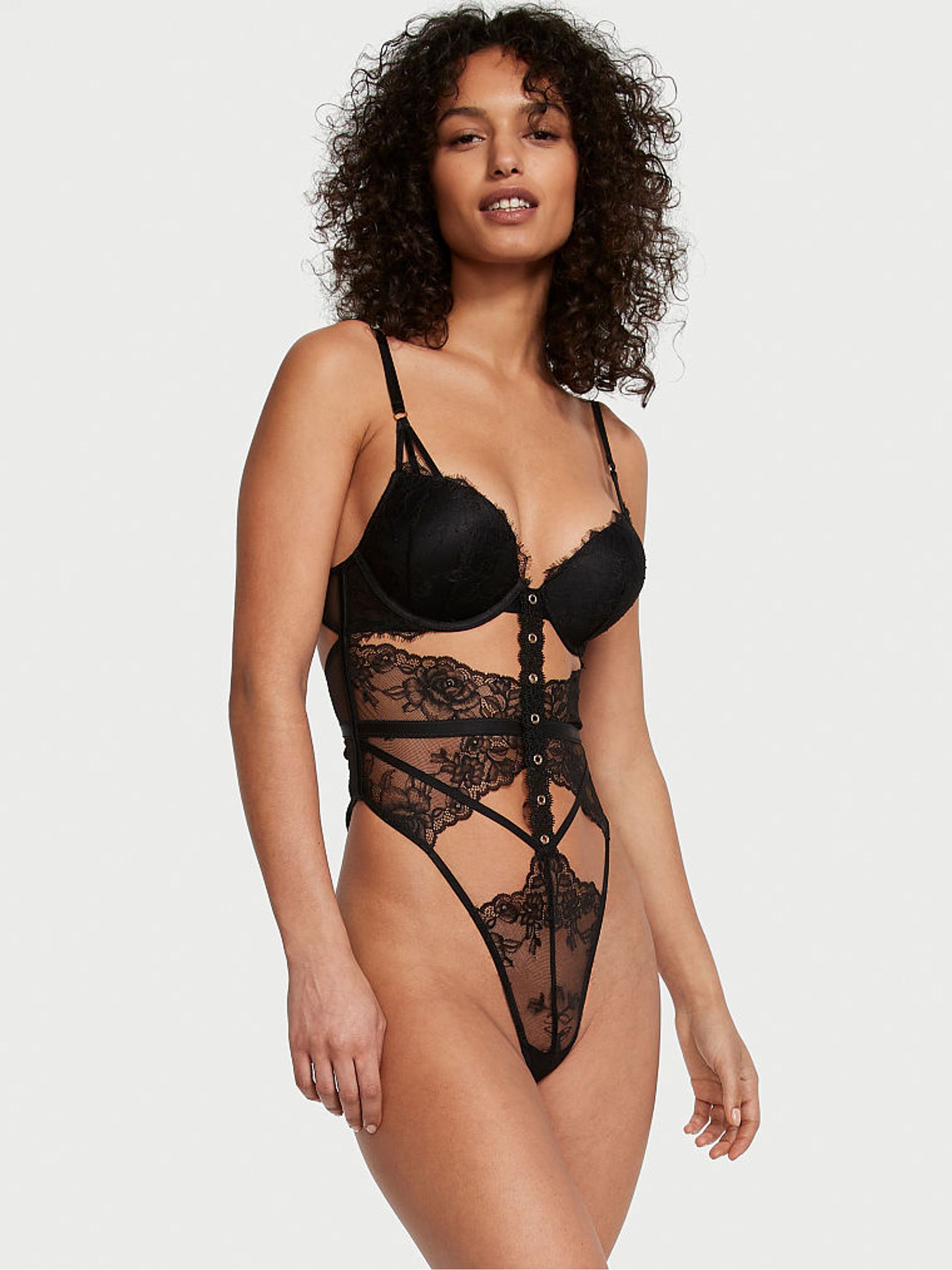 Black Bombshell Eyelet Lace Bodysuit - Image 1 of 3