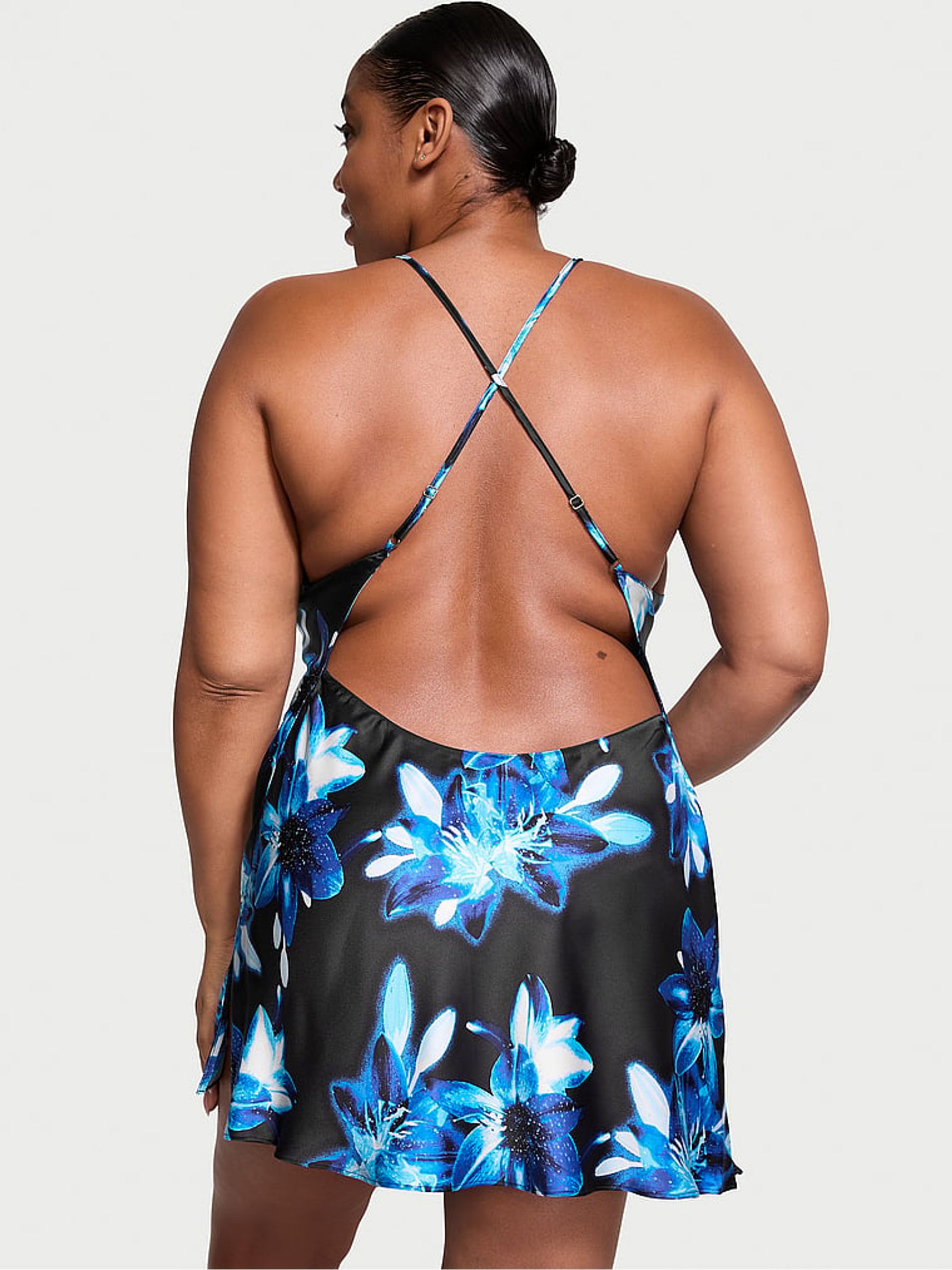 Dramatic Floral Black Satin Open Back Slip - Image 2 of 3