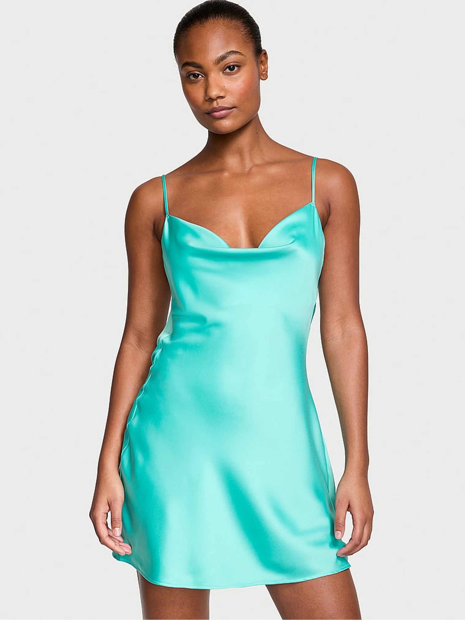 Aquarius Blue Pearl Strap Slip Dress