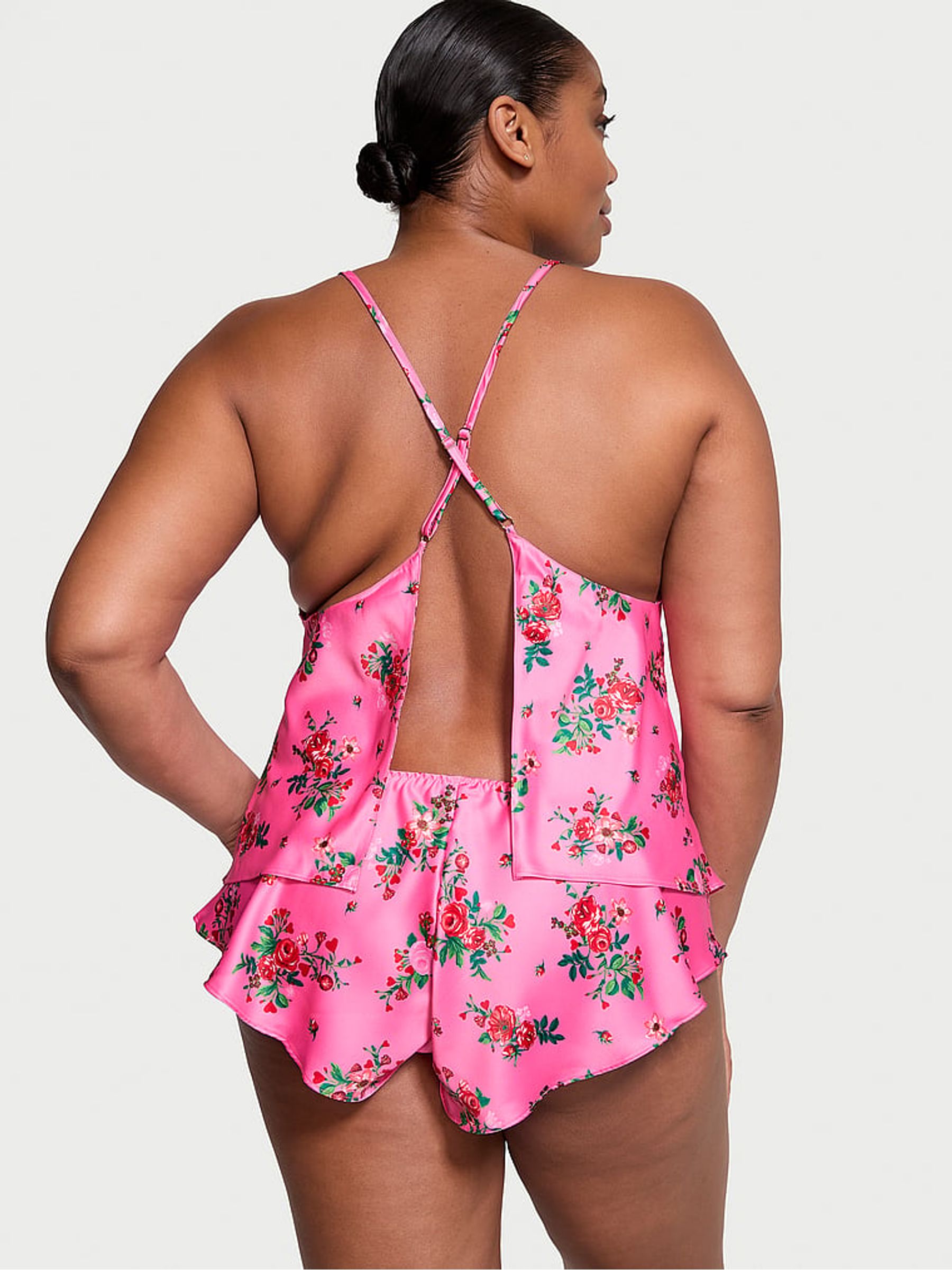 Lovely Bouquet Pink Satin Open Back Cami Set - Image 2 of 3