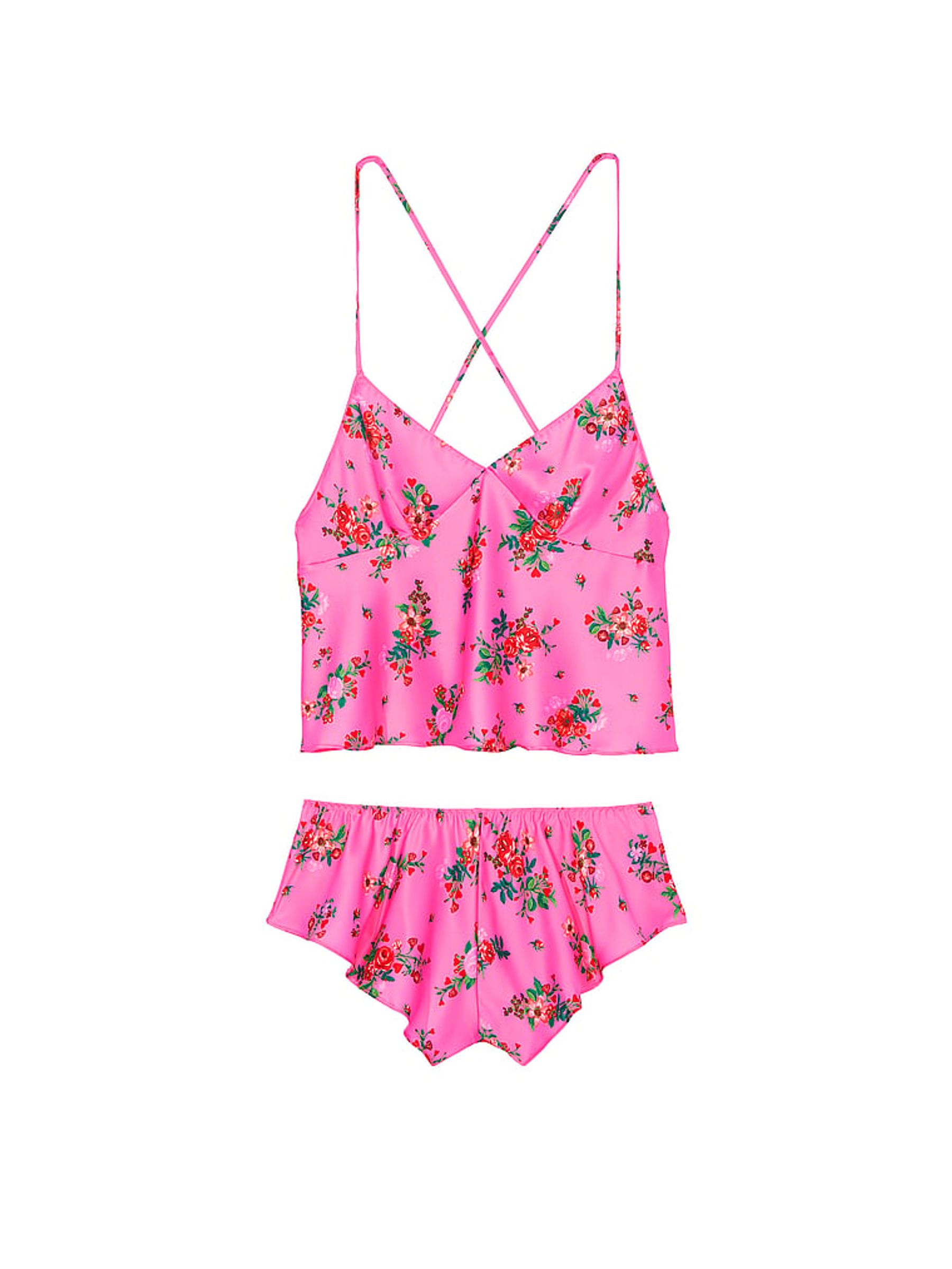 Lovely Bouquet Pink Satin Open Back Cami Set - Image 3 of 3
