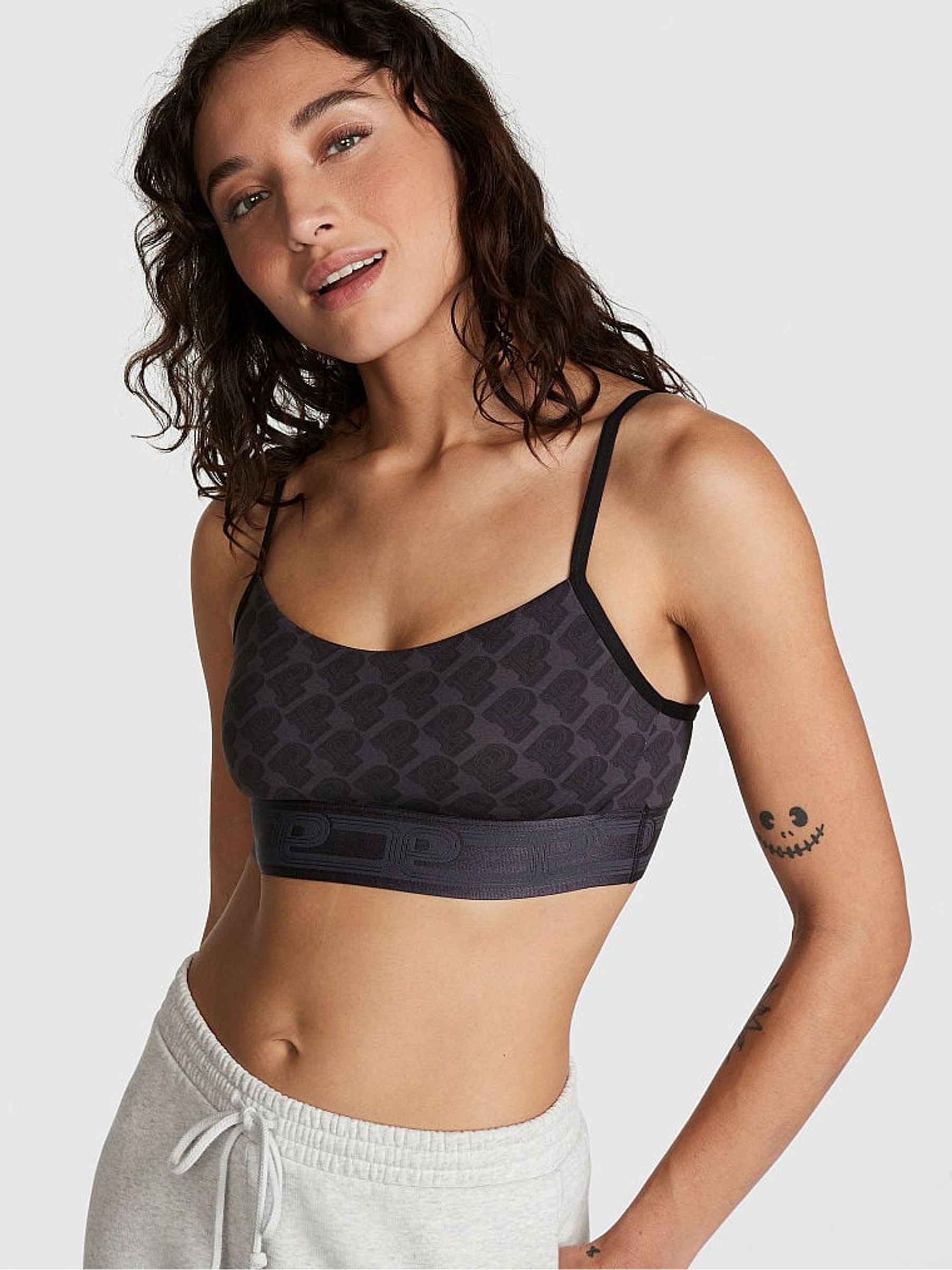 Warm Charcoal Grey Logo Non Wired Lightly Lined Low Impact Sports Bra - Image 1 of 4