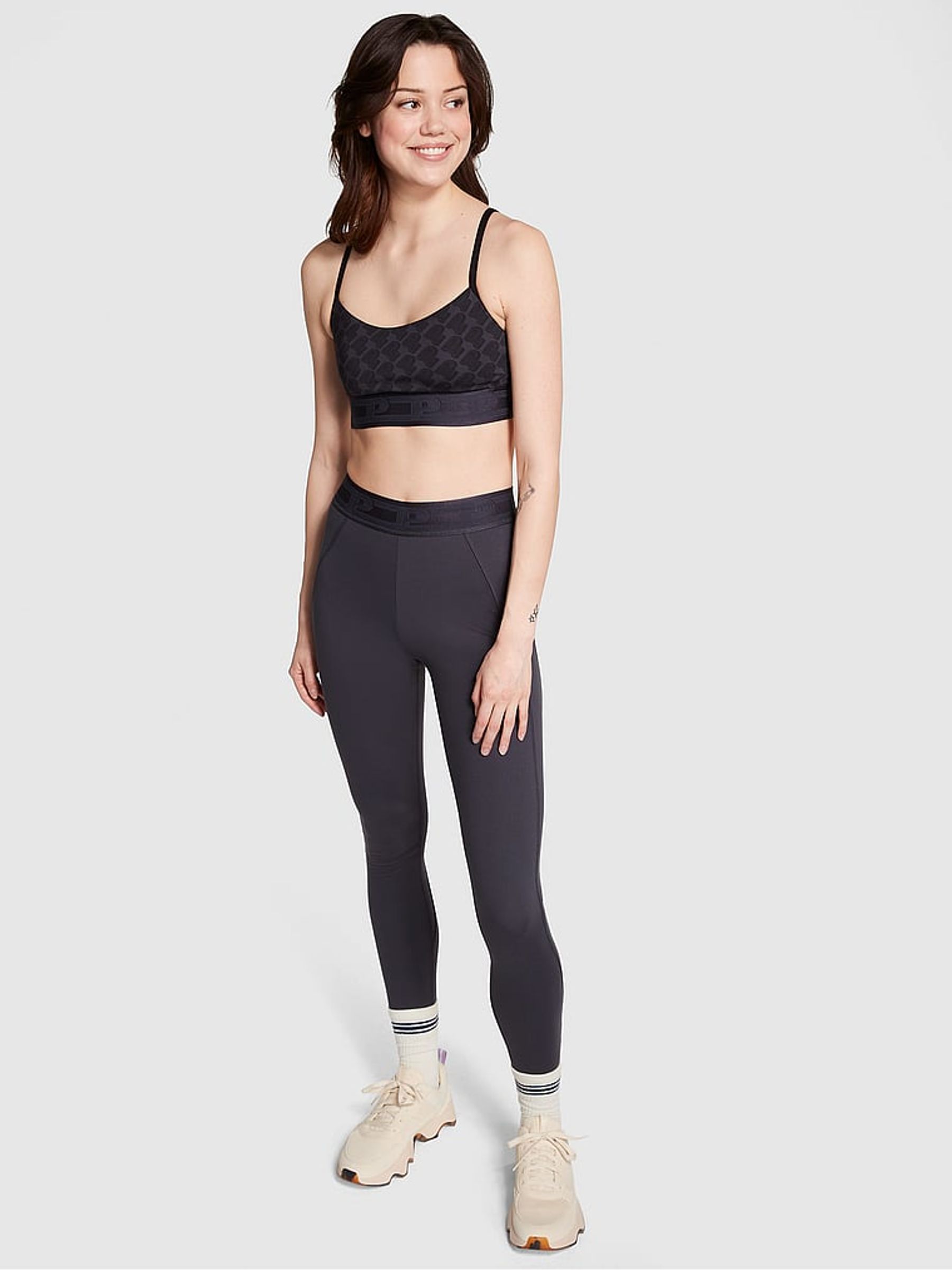 Warm Charcoal Grey Logo Non Wired Lightly Lined Low Impact Sports Bra - Image 3 of 4